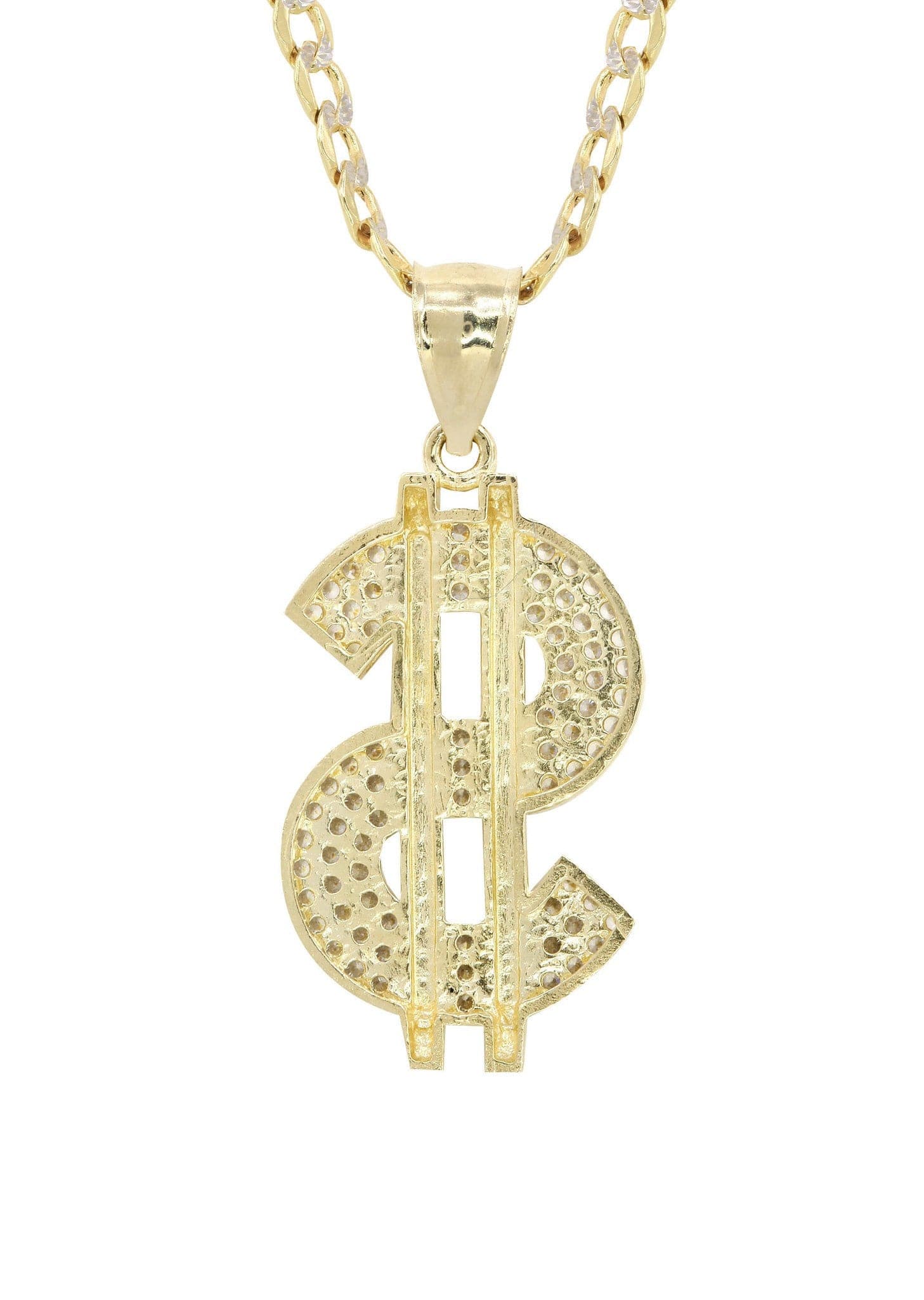 10K Yellow Gold Pave & CZ Dollar Sign Pendant Necklace - 8.7 Grams | Elegant Jewelry Gift for Women, Perfect for Parties, Anniversaries & Special Occasions