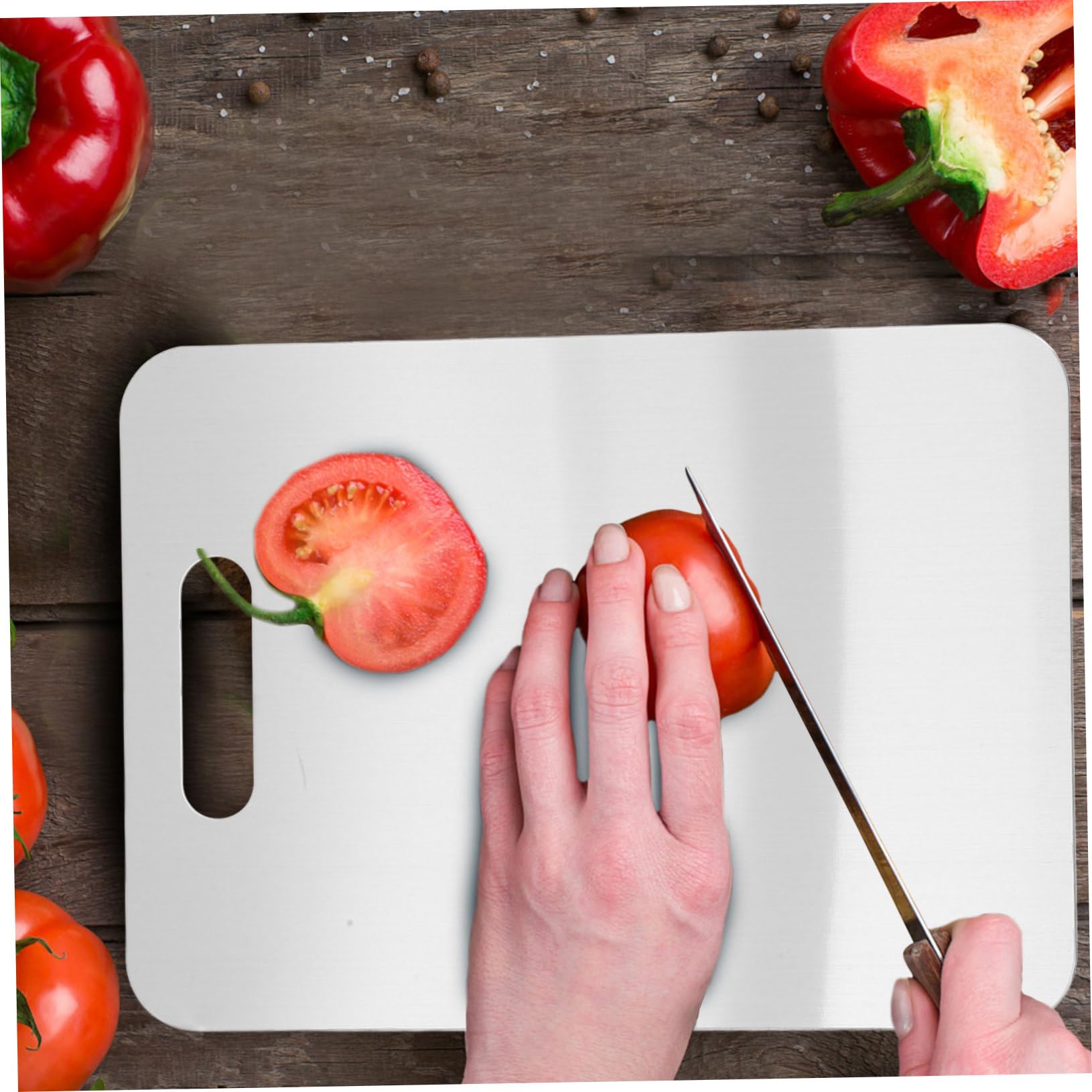 Premium Stainless Steel Cutting Board - Large Dough & Pastry Board with Hanging Hole, Non-Slip Chopping Mat for Kitchen, Fruits & Vegetables | Heavy Duty Chopping Block for Baking, Meal Prep & Professional Cooking