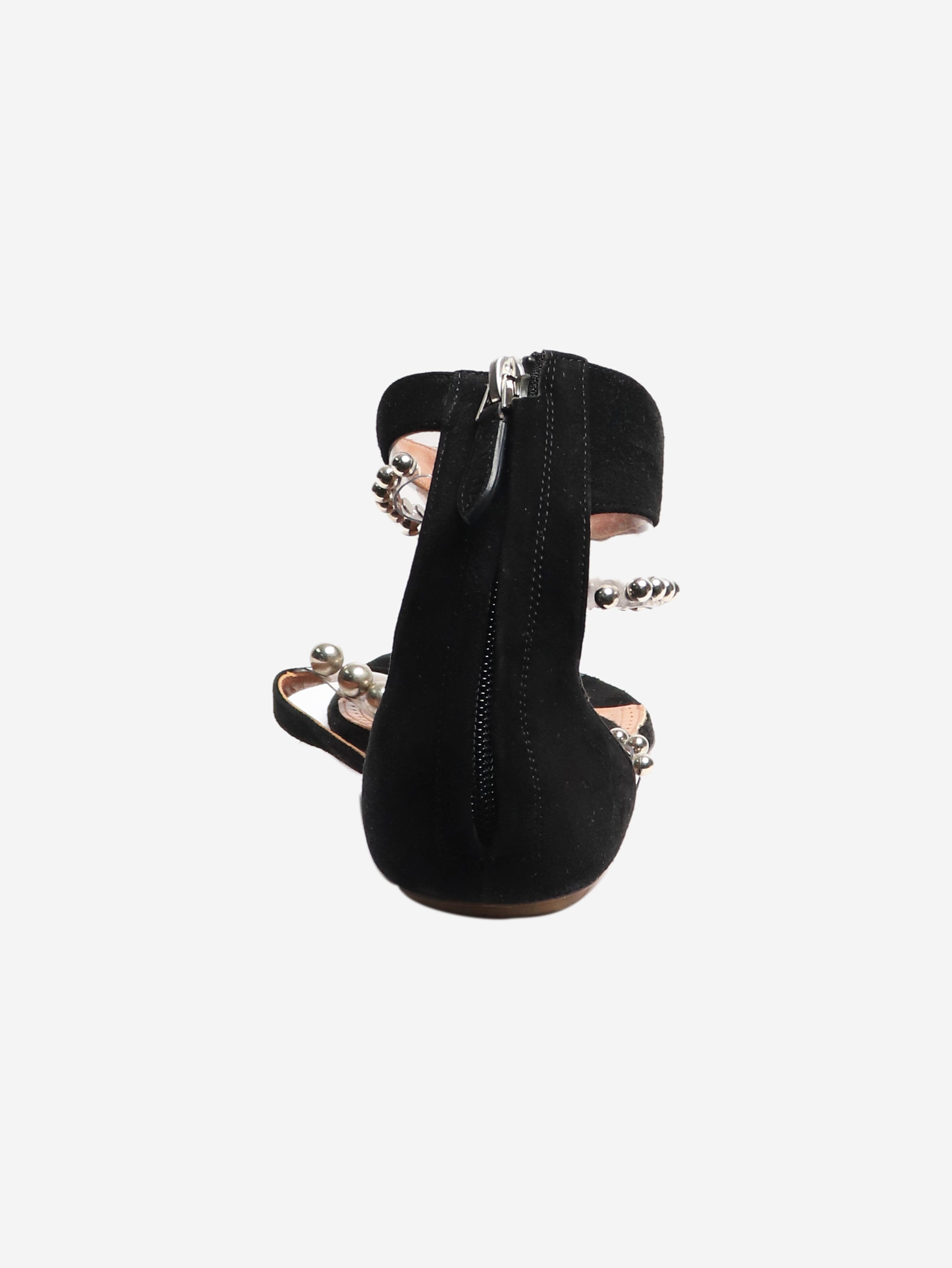 Black Suede Beaded Sandals for Women - Size EU 39 (UK 6) - Comfortable Summer Beach Wedding Party Shoes