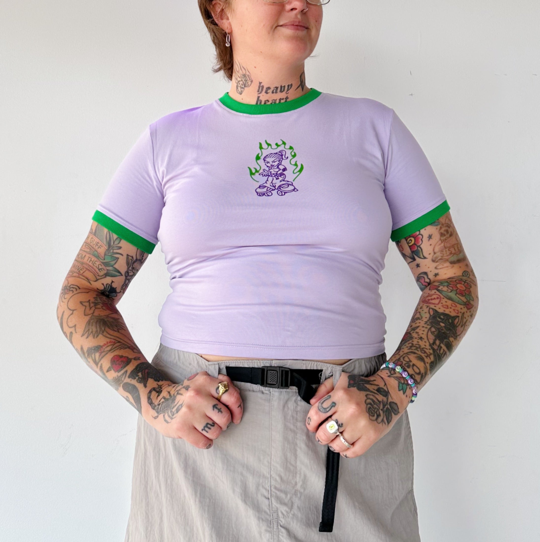 RollerFit 90's Vintage Skater Girl Baby Tee - Retro Streetwear T-Shirt for Women | Perfect for Skateboarding, Roller Skating & 90s Theme Parties