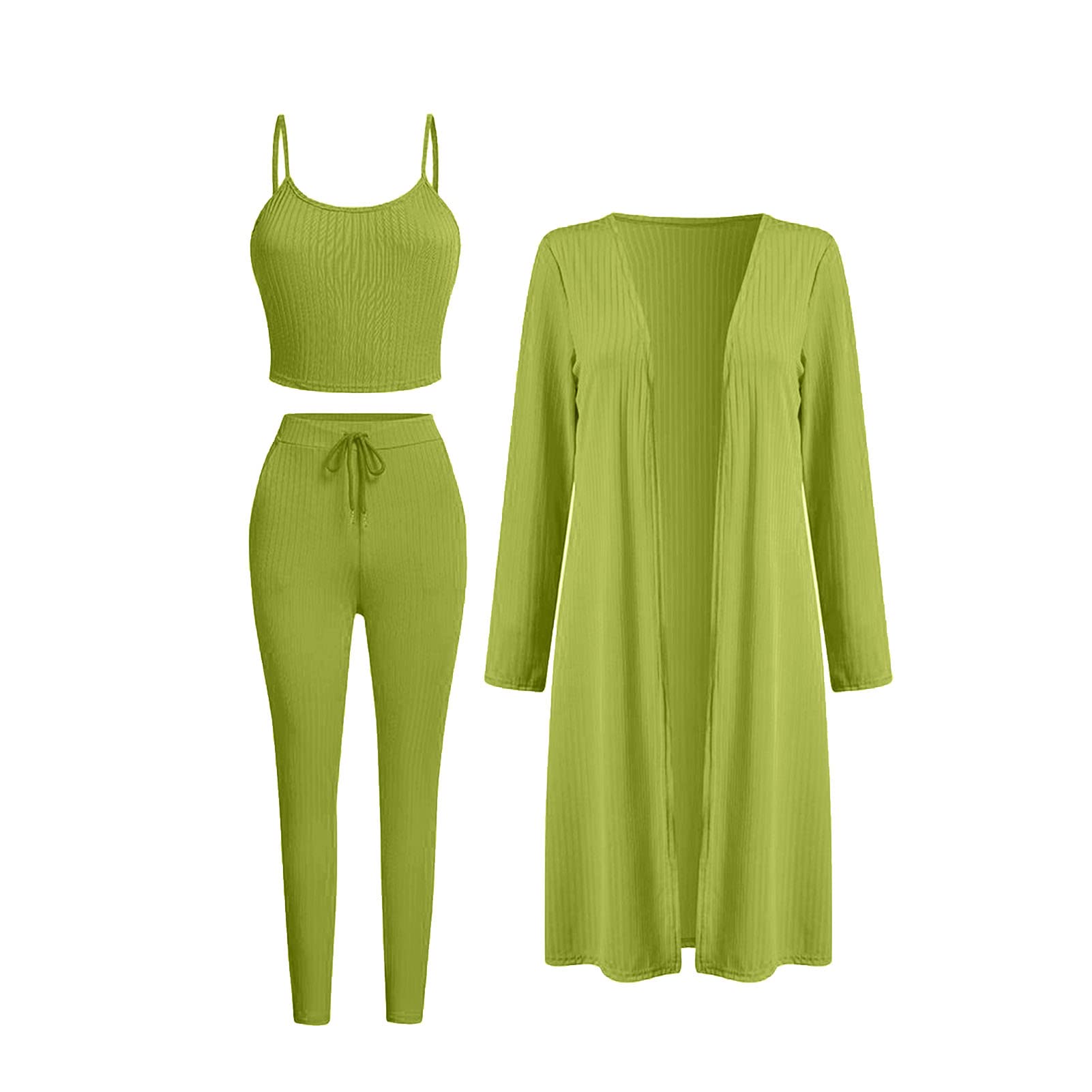 BDAILKA Women's 3 Piece Lounge Set - Soft Ribbed Long Sleeve Cardigan, Halter Top & Drawstring Pants - Comfy Casual Outfit for Home, Yoga & Relaxation