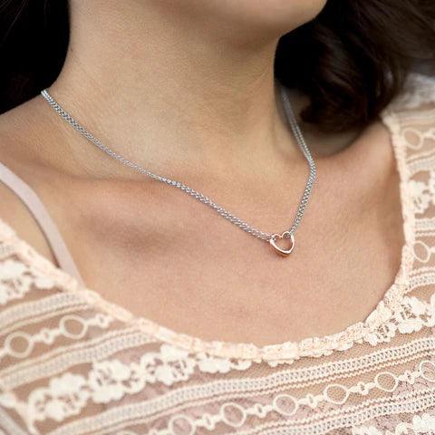 Elegant Two-Tone Double Strand Open Heart Pendant Necklace for Women - Perfect for Valentine's Day Gifts, Anniversary Presents & Romantic Date Nights