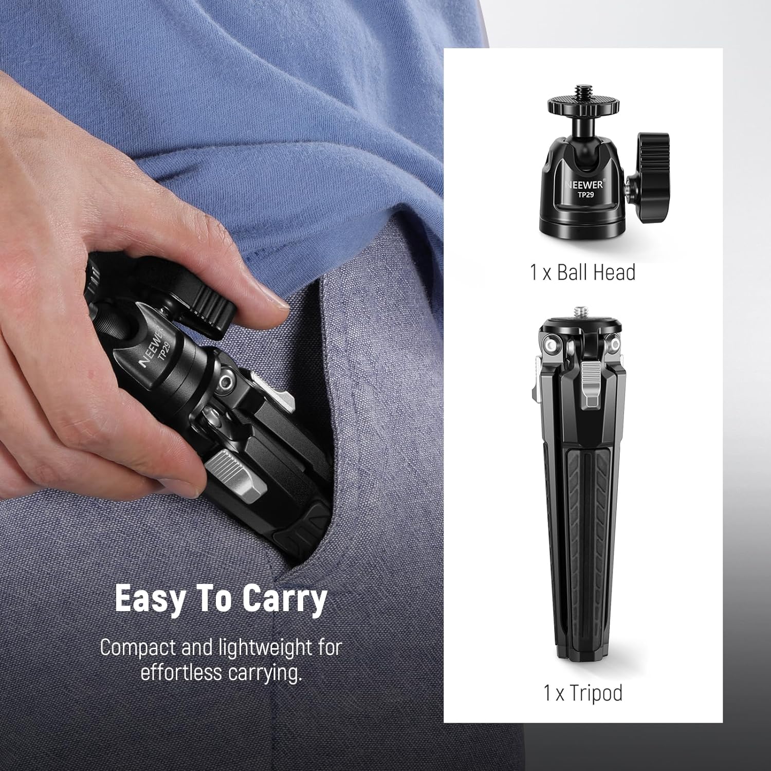 NEEWER TP29 Compact Metal Mini Tripod Stand for Camera, Phone, and DSLR - Perfect for Vlogging, Photography, and Video Shooting