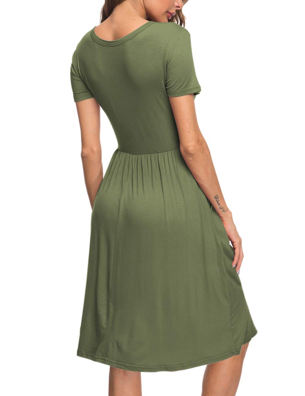 AUSELILY Women's Summer Short Sleeve Empire Waist Dress - Pleated Loose Swing Knee Length Casual Dress with Pockets | 2025 New Collection | Perfect for Beach, Vacation, and Everyday Wear