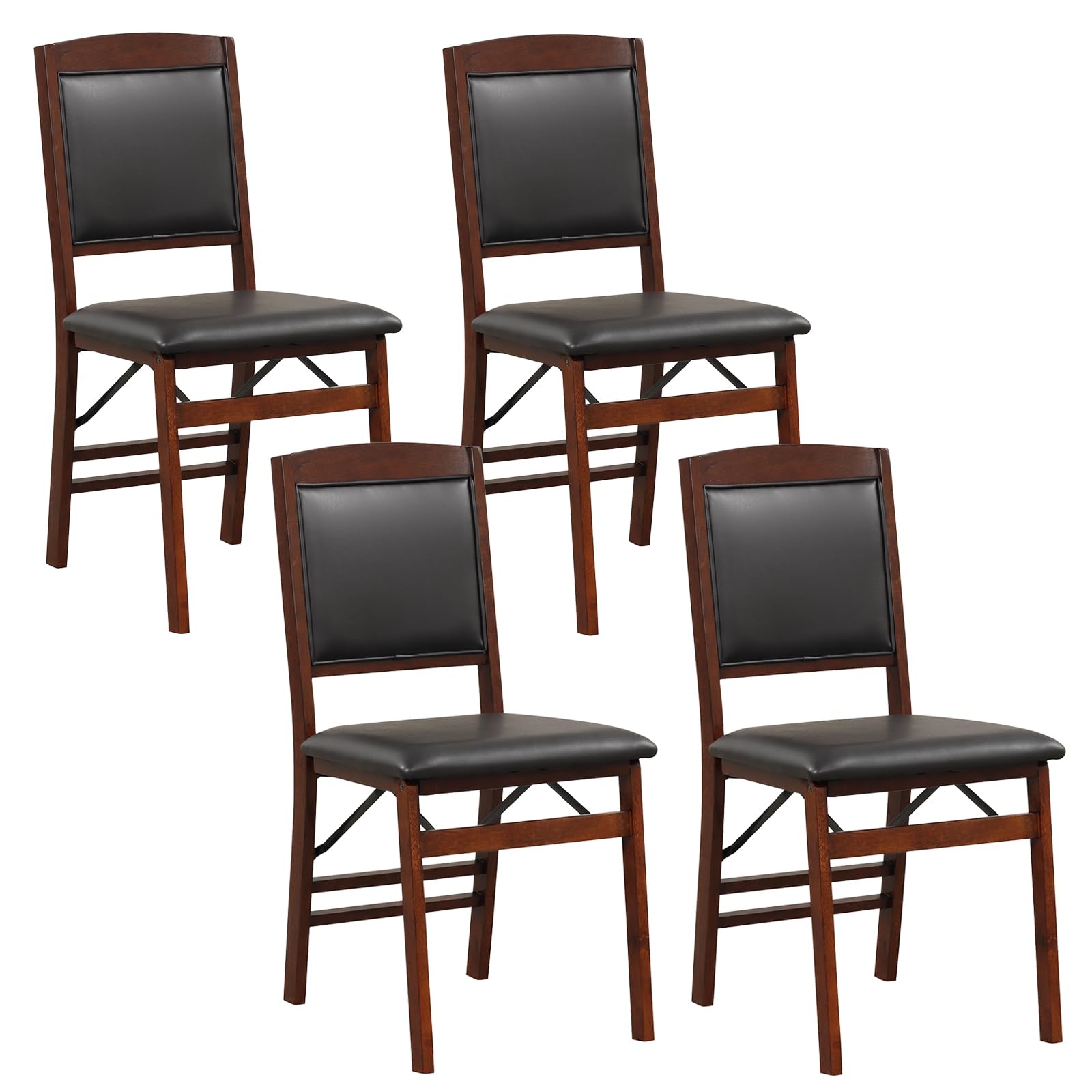 GOFLAME 4-Pack Folding Dining Chairs Set - Wooden Frame with PVC Padded Seat & High Backrest, Space-Saving Foldable Chairs for Kitchen, Living Room, Restaurant, Patio, and Outdoor Dining