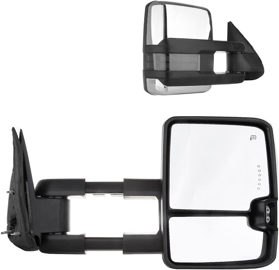 CCiyu Chrome Power-Adjusted Heated LED Towing Mirrors - LH Left & RH Right Compatible with 2001-2002 GMC Sierra 1500/2500/3500 | Enhanced Visibility for Towing & Night Driving
