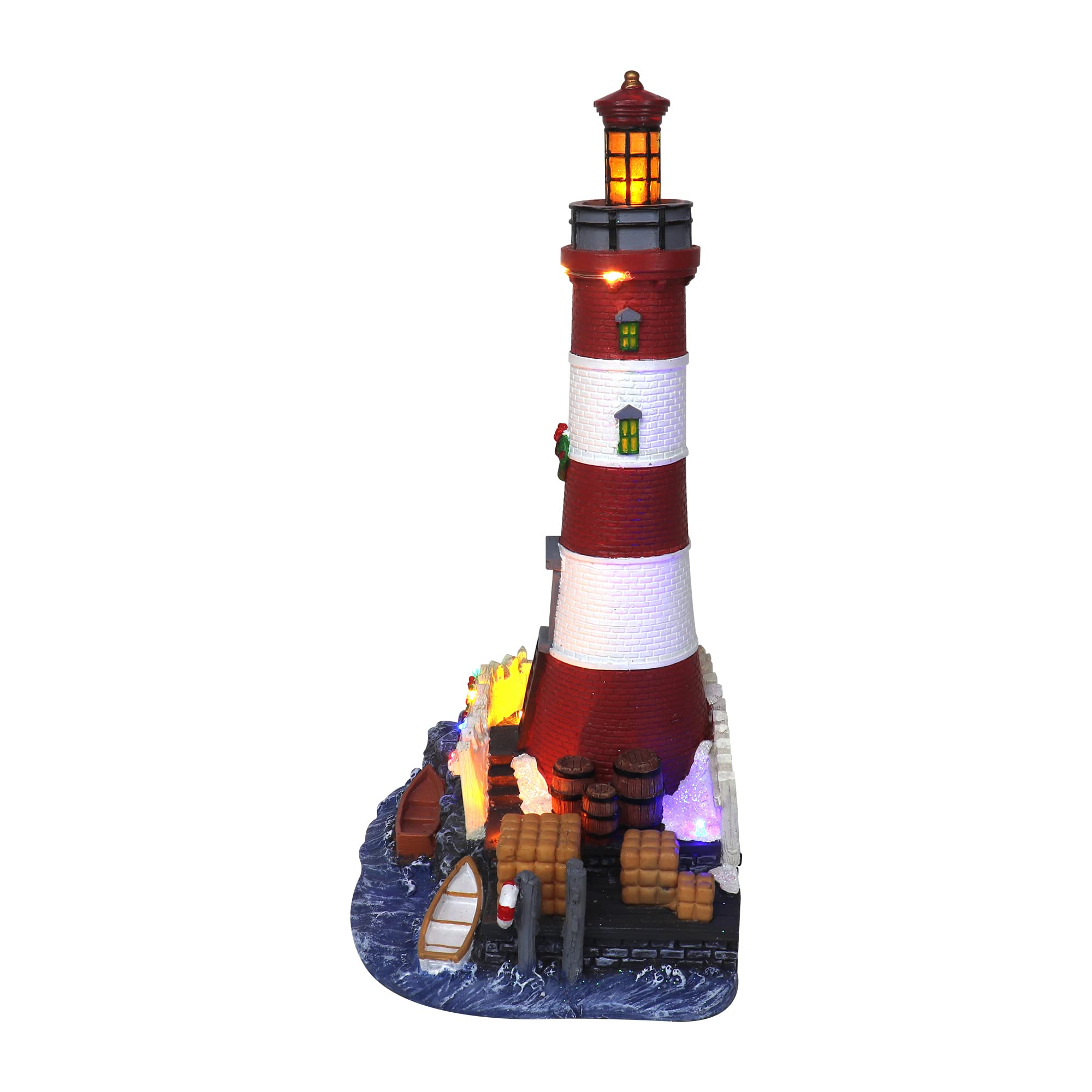 Christmas Village Lighthouse with Lights & Music - Resin Snow Village Collectible House for Holiday Decor - Perfect for Indoor Christmas Displays & Winter Village Scenes