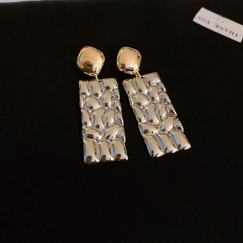 Geometric Fold Two Tone Textured Dangle Nugget Earrings for Women | Trendy Gold & Silver Statement Jewelry | Perfect for Parties, Weddings & Everyday Wear (E4081)