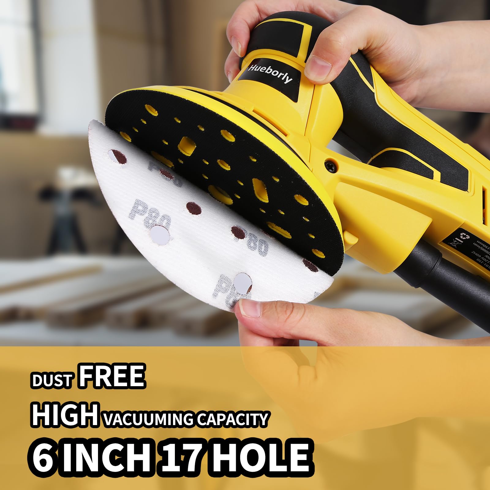 6-Inch Electric Random Orbital Sander - 350W Brushless Motor, 10000 RPM Variable Speed Polisher for Wood Sanding, Wall Smoothing, Rust Removal & Car Detailing - Professional Power Tool for DIY & Woodworking Projects