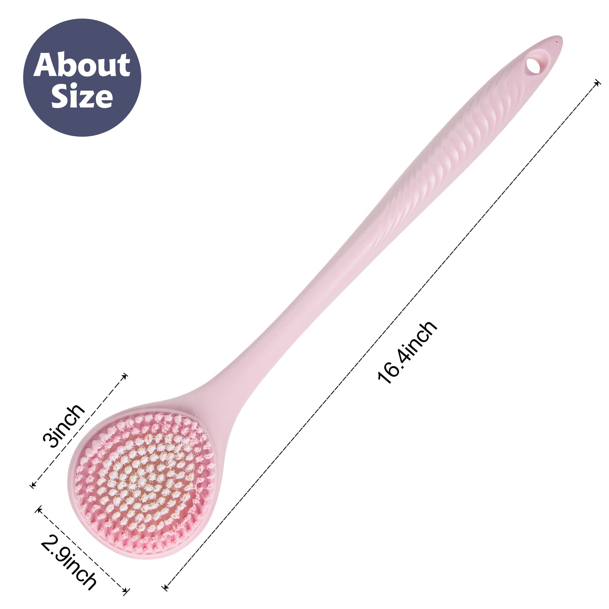 BEDELITE Long Handle Back Brush - Soft Exfoliating Shower Brush for Men & Women, Pink - Perfect for Deep Cleaning & Skin Care