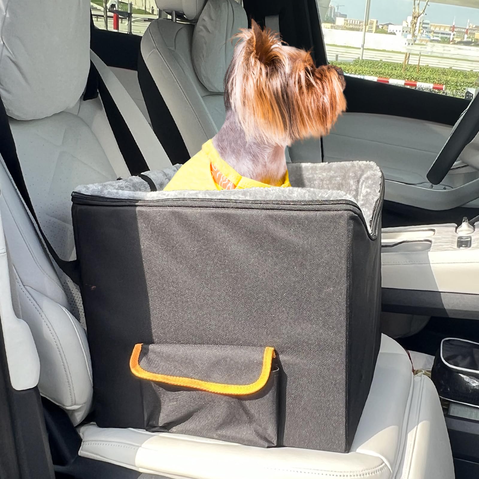 JJRING Elevated Dog Car Seat for Small Dogs - Washable & Detachable Pet Booster Seat, Black - Perfect for Safe & Comfortable Car Travel with Your Puppy