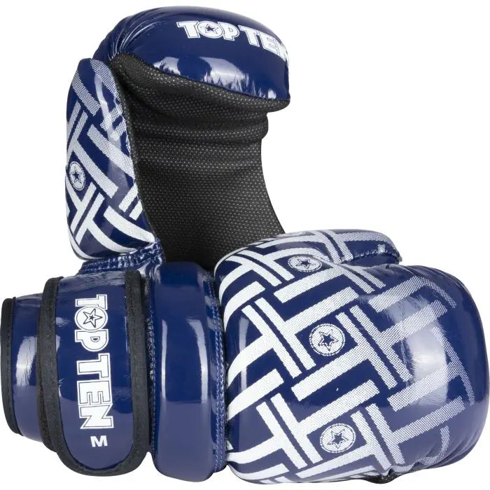 TOP TEN Glossy Blue & White Prism Pointfighter Open Hand Gloves - MMA Training, Martial Arts Sparring & Cosplay Accessories