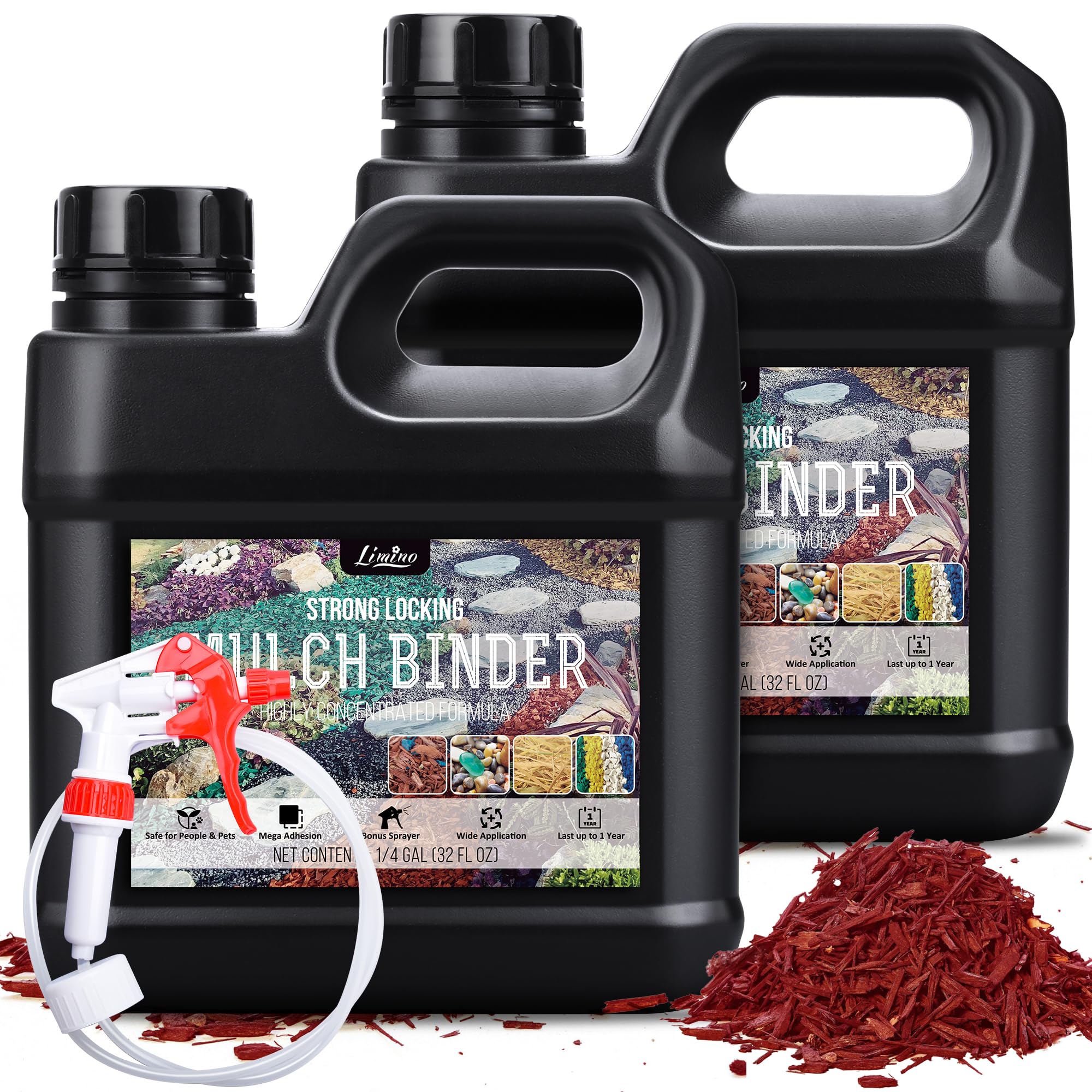 **Mulch Glue - 0.5 Gallon (64oz) Non-Toxic Mulch Adhesive & Gravel Binder with Applicator for Landscaping & Gardens - Ready-to-Use Landscape Lock Glue for Pea Gravel, Rocks, Stones, Bark - Perfect for Pathways, Play Areas & Decorative Landscaping**