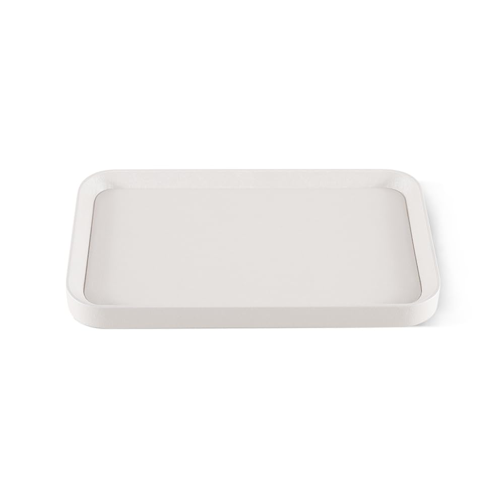 PU Leather Jewelry Display Tray - Gold Bangle & Pendant Storage Organizer for Earrings, Rings, Necklaces - Countertop Shop Holder Plate - Perfect for Retail Stores, Boutiques & Home Organization (White, Large)