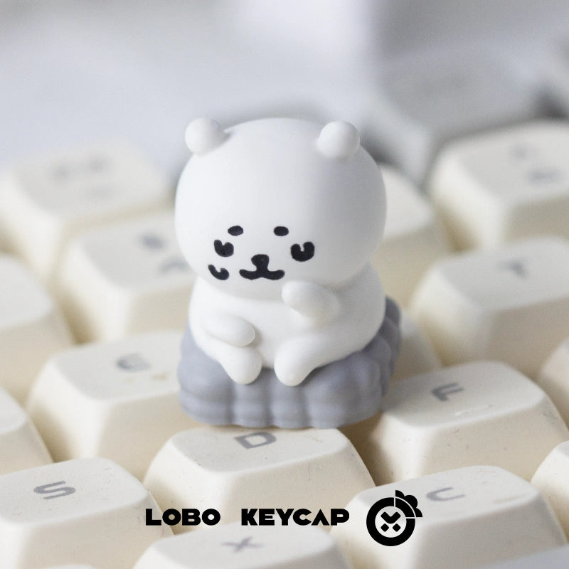 Chiikawa Themed Self-Deprecating Bear Resin Art Keycap - Cute Kawaii Keyboard Accessory for Mechanical Keyboards, Gaming PC Setup & Anime Collection