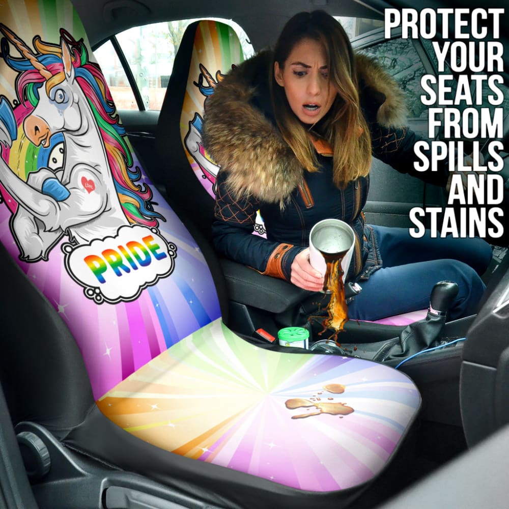 Rainbow Unicorn LGBT Pride Car Seat Covers - Waterproof & Durable Auto Accessories for LGBTQ+ Community - Perfect for Pride Parades, Road Trips & Daily Commute