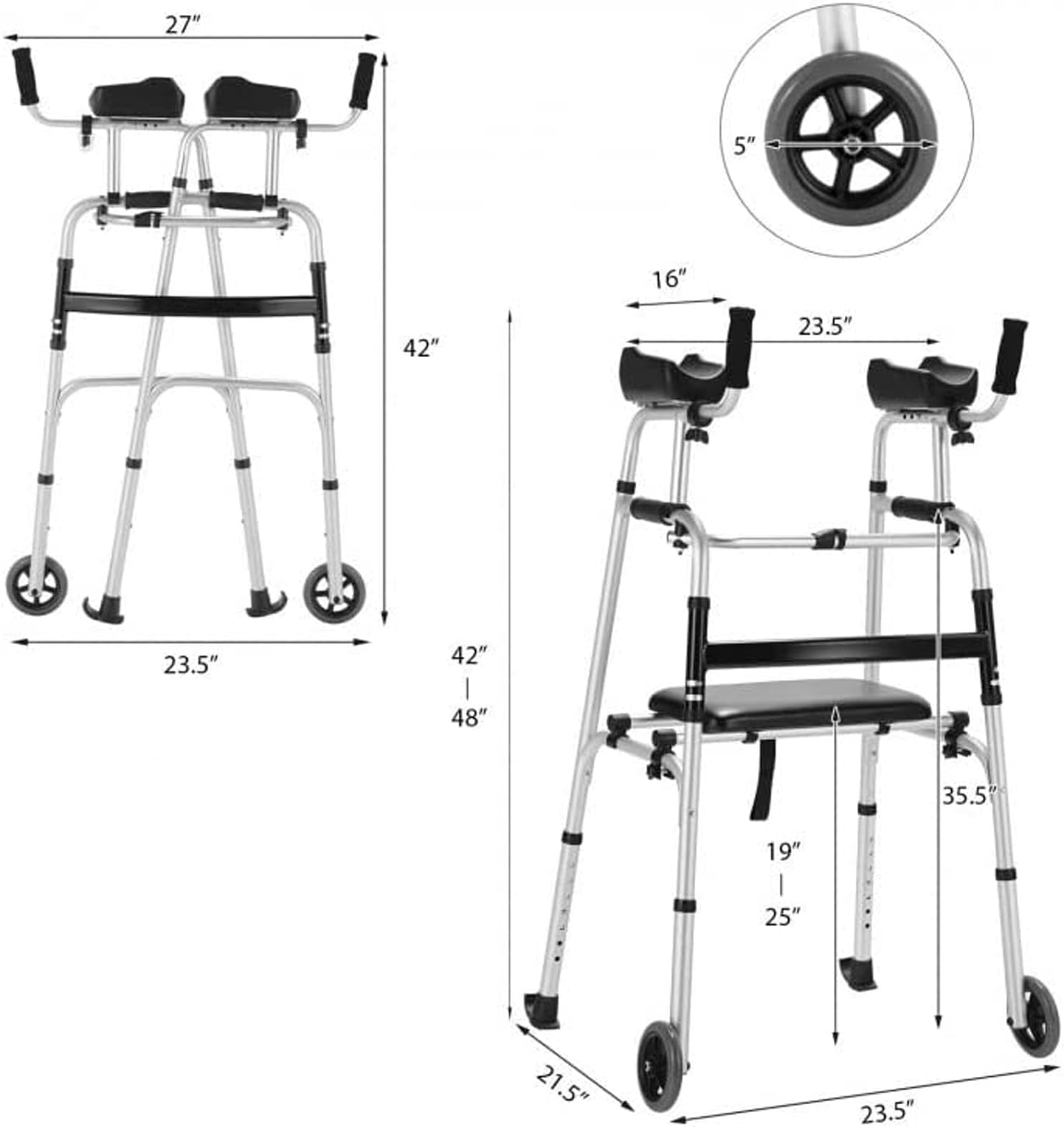 Adjustable Height Rolling Walker with Seat & Armrest Pads - Comfortable Cushion, 4 Wheels for Seniors & Mobility Assistance - Ideal for Indoor/Outdoor Use, Recovery & Daily Support