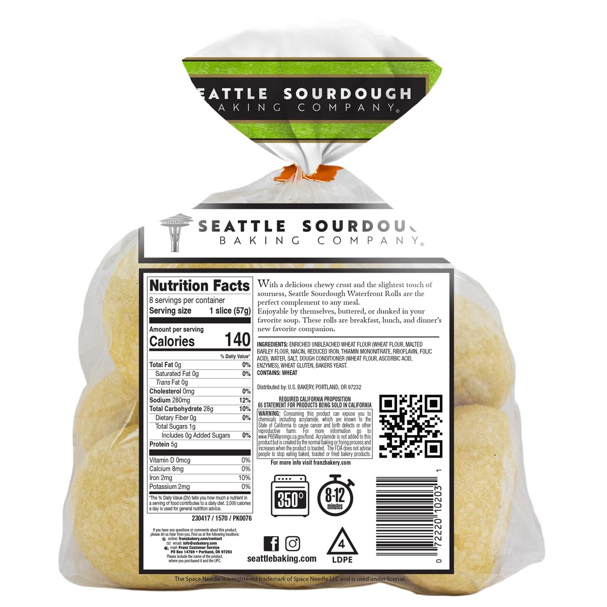 Seattle Waterfront Sourdough Rolls - Pack of 16 (2 x 8 Rolls) | Authentic Artisan Bread | Perfect for Sandwiches, Dinner Rolls & Holiday Meals