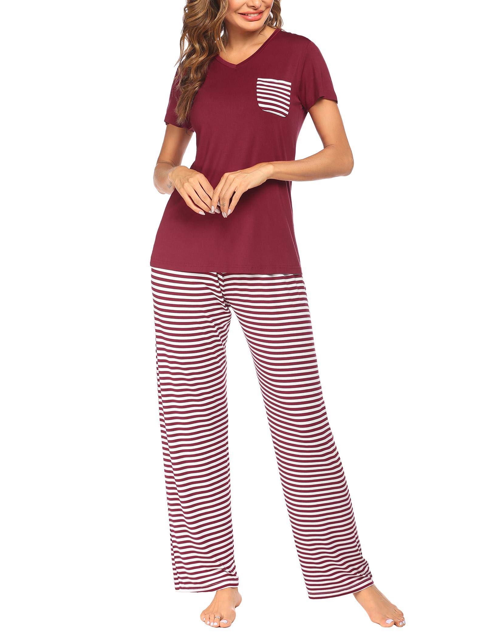 Coshow Women's Soft Pajama Set - Long Pants & V-Neck Top Sleepwear, 2-Piece Lounge Set (Sizes S-XXL) | Cozy Nightwear for Relaxing at Home, Sleepovers & Travel