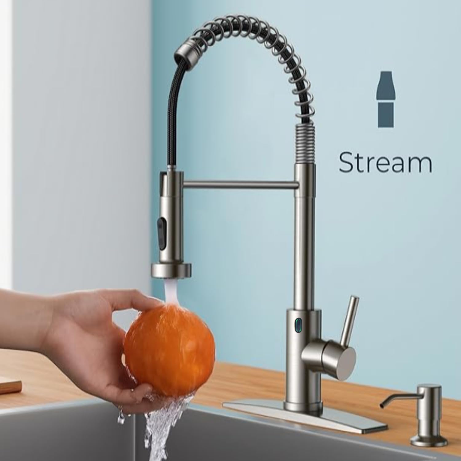 Smart Motion Sensor Touchless Kitchen Faucet with 3-Mode Pull Down Sprayer - Brushed Nickel, Ceramic Valve, 1 or 3 Hole Installation (17.79