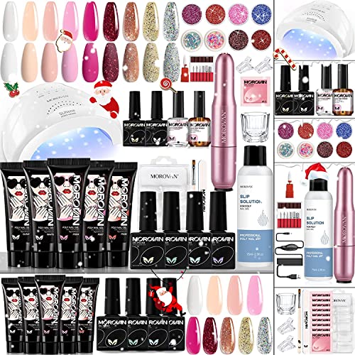 Morovan Poly Gel Nail Kit - Professional Poly Nail Extension Kit with LED Lamp & Nail Drill | Complete Builder Nail Gel Set for Beginners | DIY Home Manicure & Salon Quality Nail Art