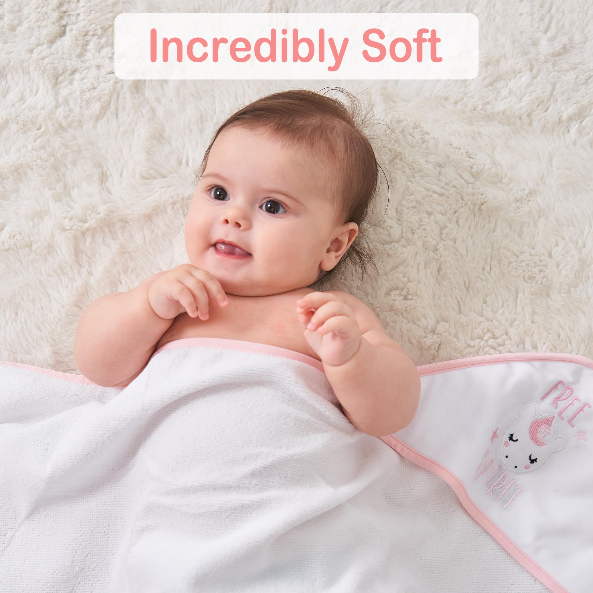 Viviland 6-Pack Baby Hooded Towels and Washcloths Set - Super Soft Absorbent Bath Towels for Newborns & Toddlers - 28x28 Inch Pink Unicorn Design - Perfect for Bath Time, Swimming, and Baby Showers