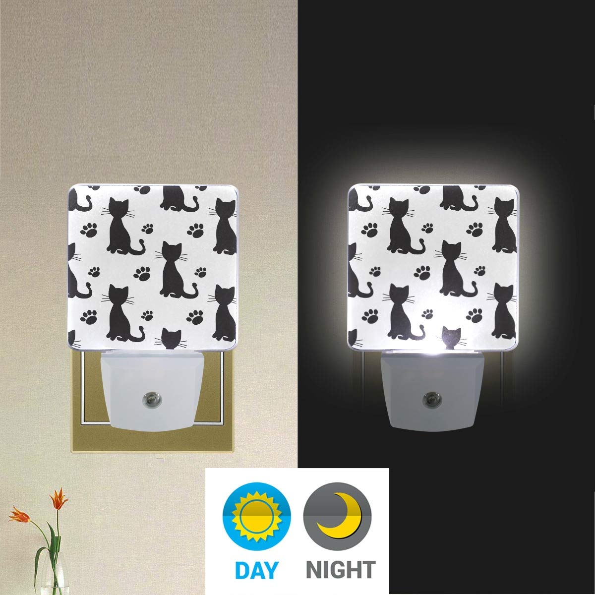 Pfrewn Black Cat Night Light Plug in Set of 2 - Funny Animal LED Night Lights with Auto Dusk-to-Dawn Sensor - Perfect for Bedroom, Bathroom, Kitchen, Hallway & Stairs - Cute Home Decor & Safety Lighting for Kids & Adults