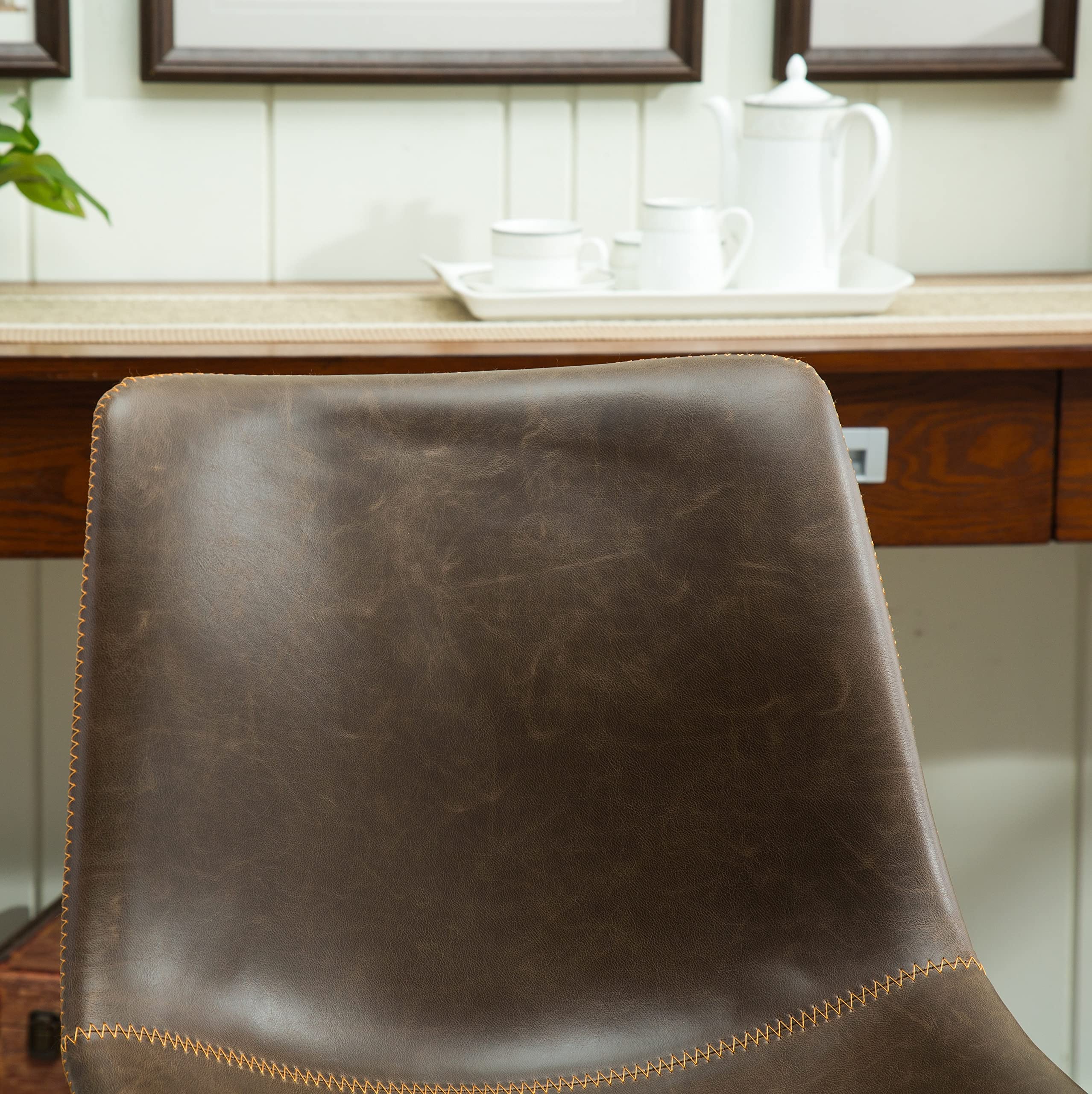 Roundhill Furniture Lotusville PU Leather Dining Chairs Set of 2 - Brown Modern Kitchen Chairs for Dining Room, Breakfast Nook & Small Spaces