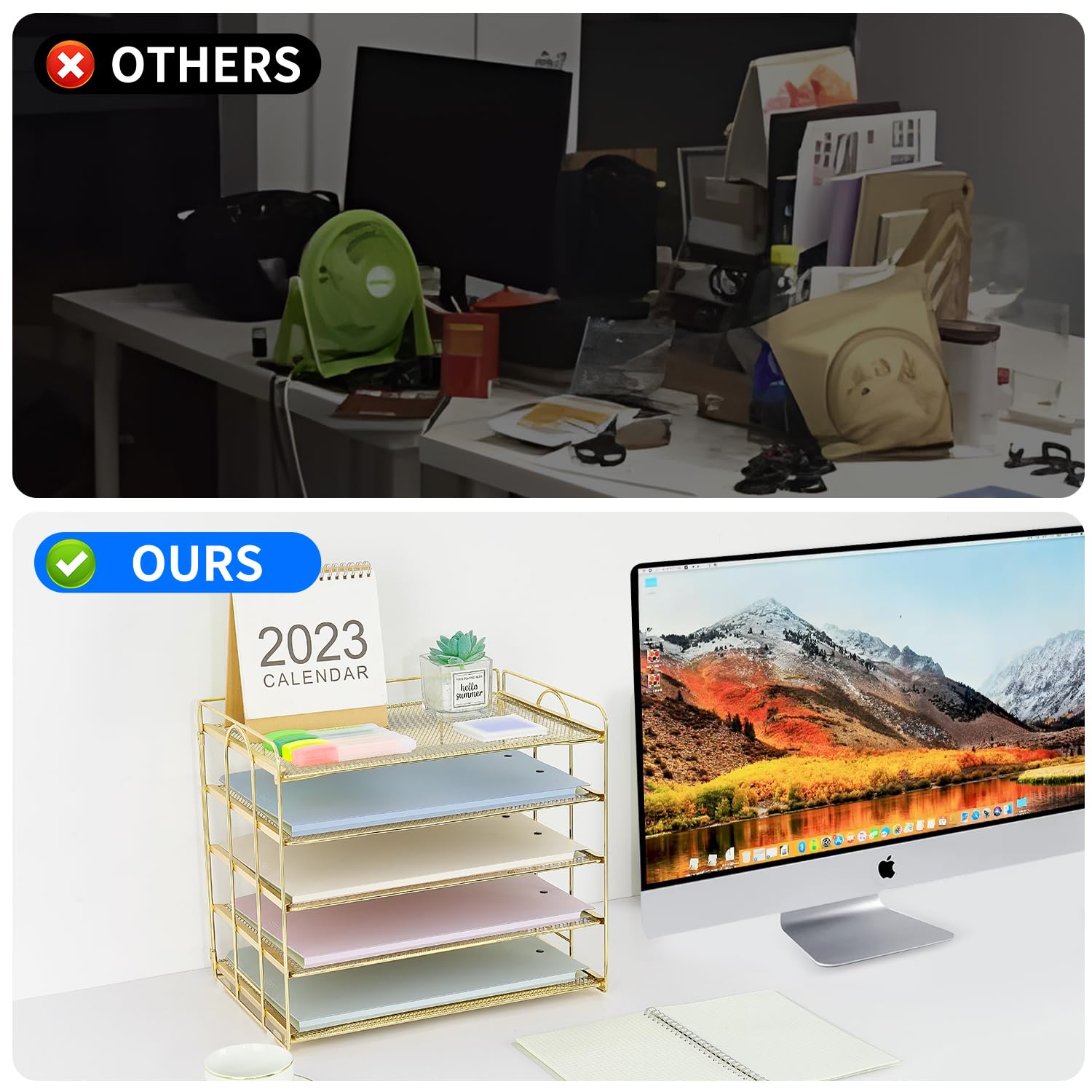 5 Tier Mesh Paper Letter Tray Organizer - Gold Office Desk Organizer for Files, Documents & Mail | Perfect for Home Office, School & Workspace Organization