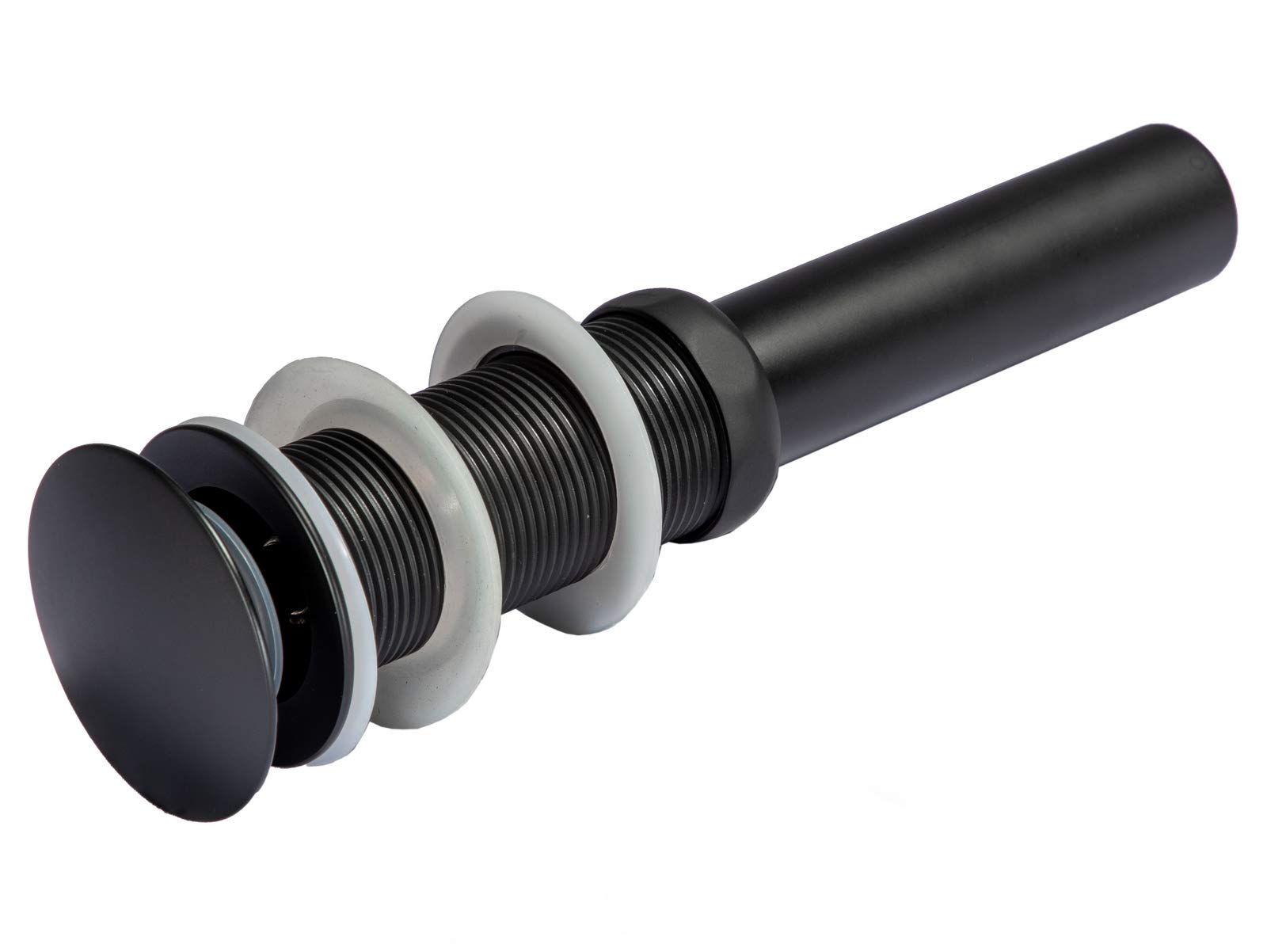 1 5/8 Inch Matte Black Umbrella Pop Up Drain - No Overflow Design with Mounting Ring for Bathroom Sink, Shower, and Bathtub Drainage