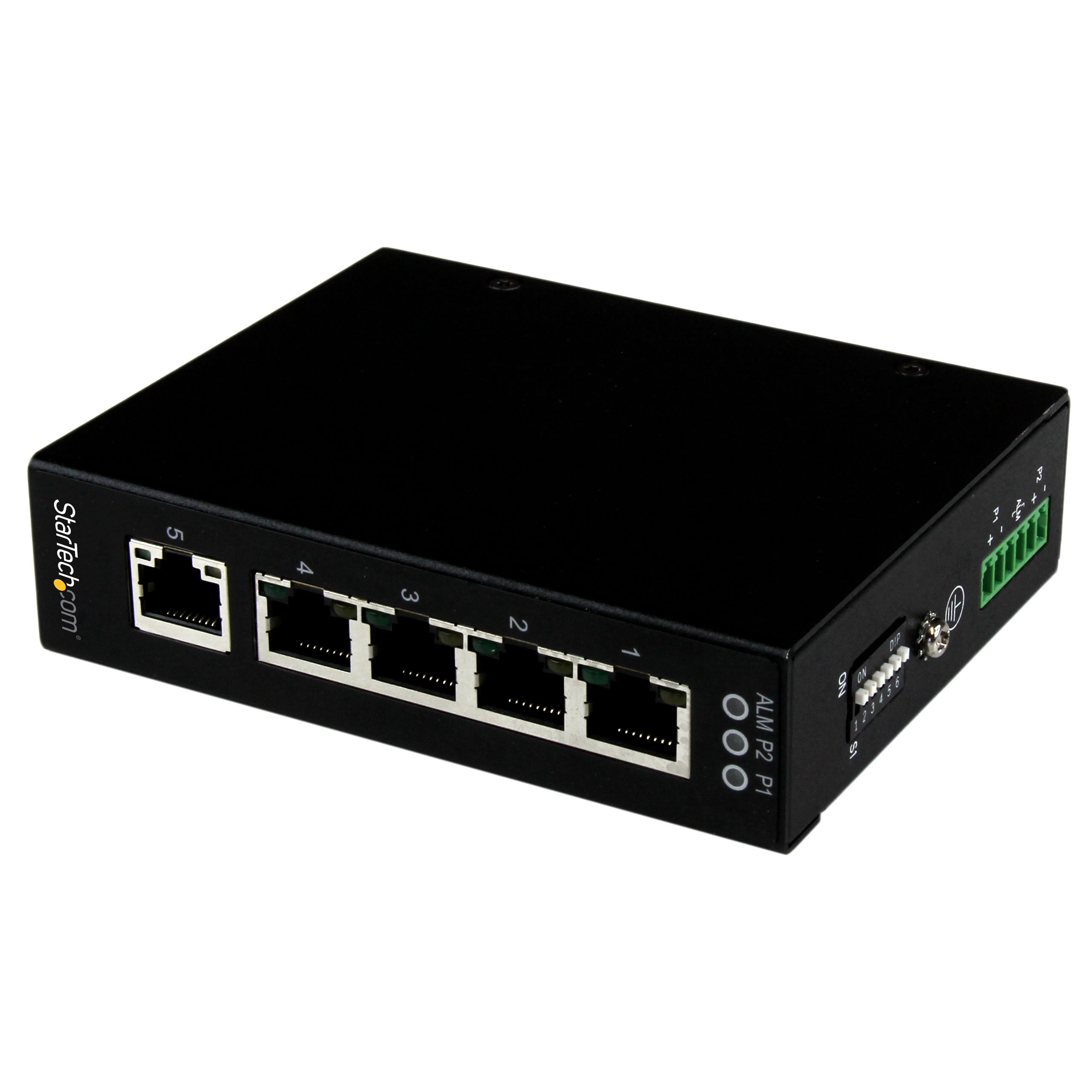 StarTech.com 5 Port Industrial Gigabit Ethernet Switch - DIN Rail & Wall Mountable - Rugged IP30 Unmanaged Network Switch for Harsh Environments - TAA Compliant (IES51000) | Ideal for Factory Automation, Warehouse Networking & Industrial IoT Applications
