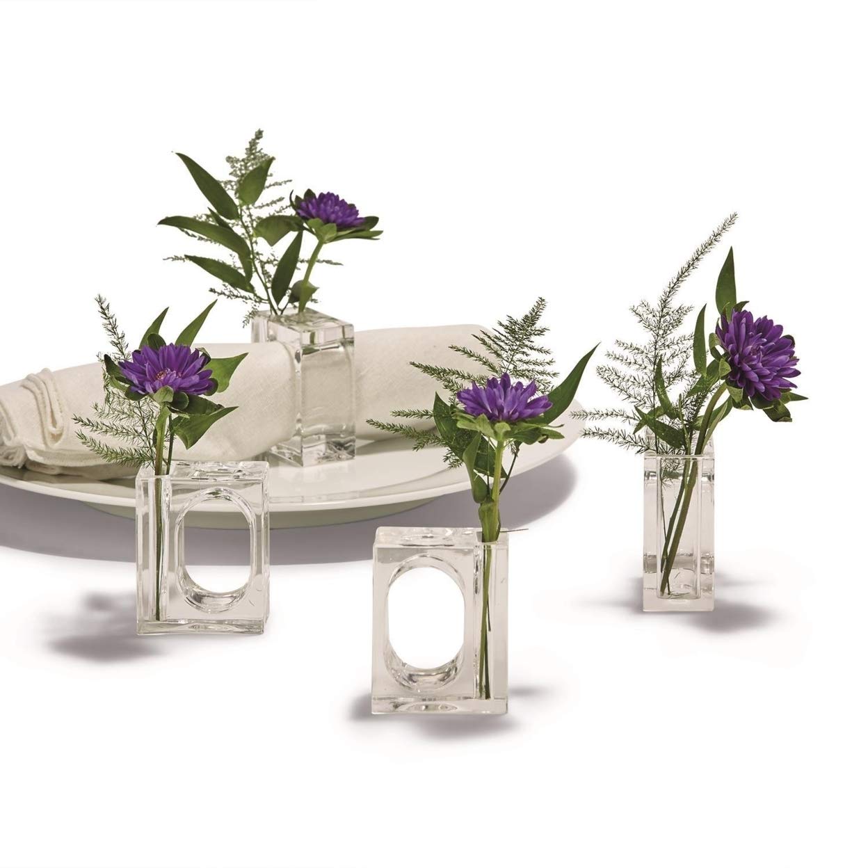 Two's Company Set of 4 Elegant Napkin Rings & Bud Vases - Perfect for Wedding Table Settings, Holiday Dinner Decor, and Floral Arrangements