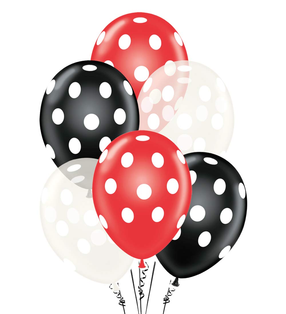 PMU Polka Dot Balloons - 11 Inch Multicolor Small Balloons (Red, Crystal Clear, Black) for Birthday Parties, Weddings, Christmas Decorations, Halloween Events, Baby Showers & Anniversary Celebrations - Pack of 25 - Perfect for Party Decor, Photo Backdrops & Festive Home Decorations