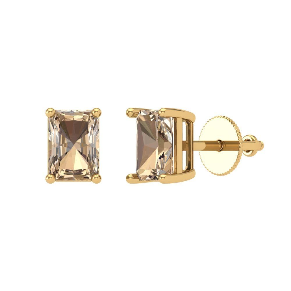 2.0ct Emerald Cut Moissanite Stud Earrings 14k Gold for Daily Wear