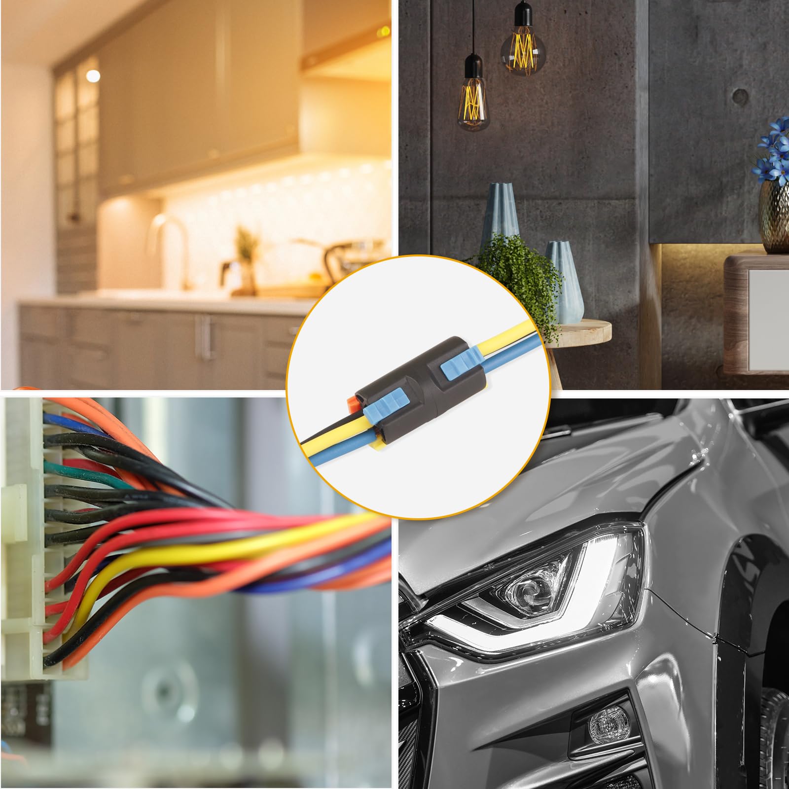 Brightfour 3-Port Lever Wire Connectors - Reusable Automotive Electrical Connectors for AWG 16-20 Wires (Black, 10 Pack) - Ideal for Car Wiring, Home Appliances & DIY Electrical Projects