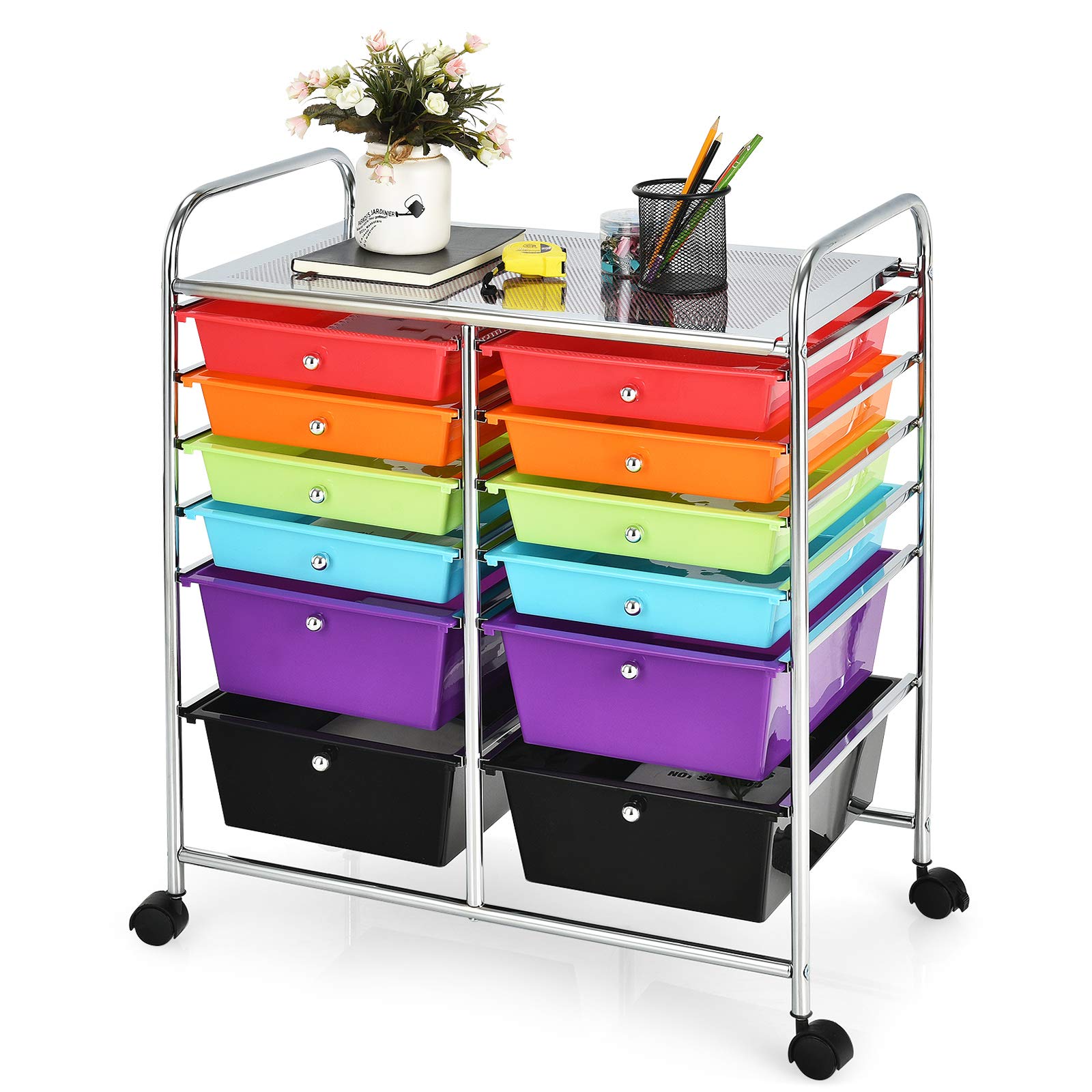 OFFICEJOY 12-Drawer Rolling Storage Cart with Universal Wheels - Multipurpose Mobile Utility Organizer for Office, Classroom, Home & School - Perfect for Office Supplies, Art Materials & Craft Storage Organization