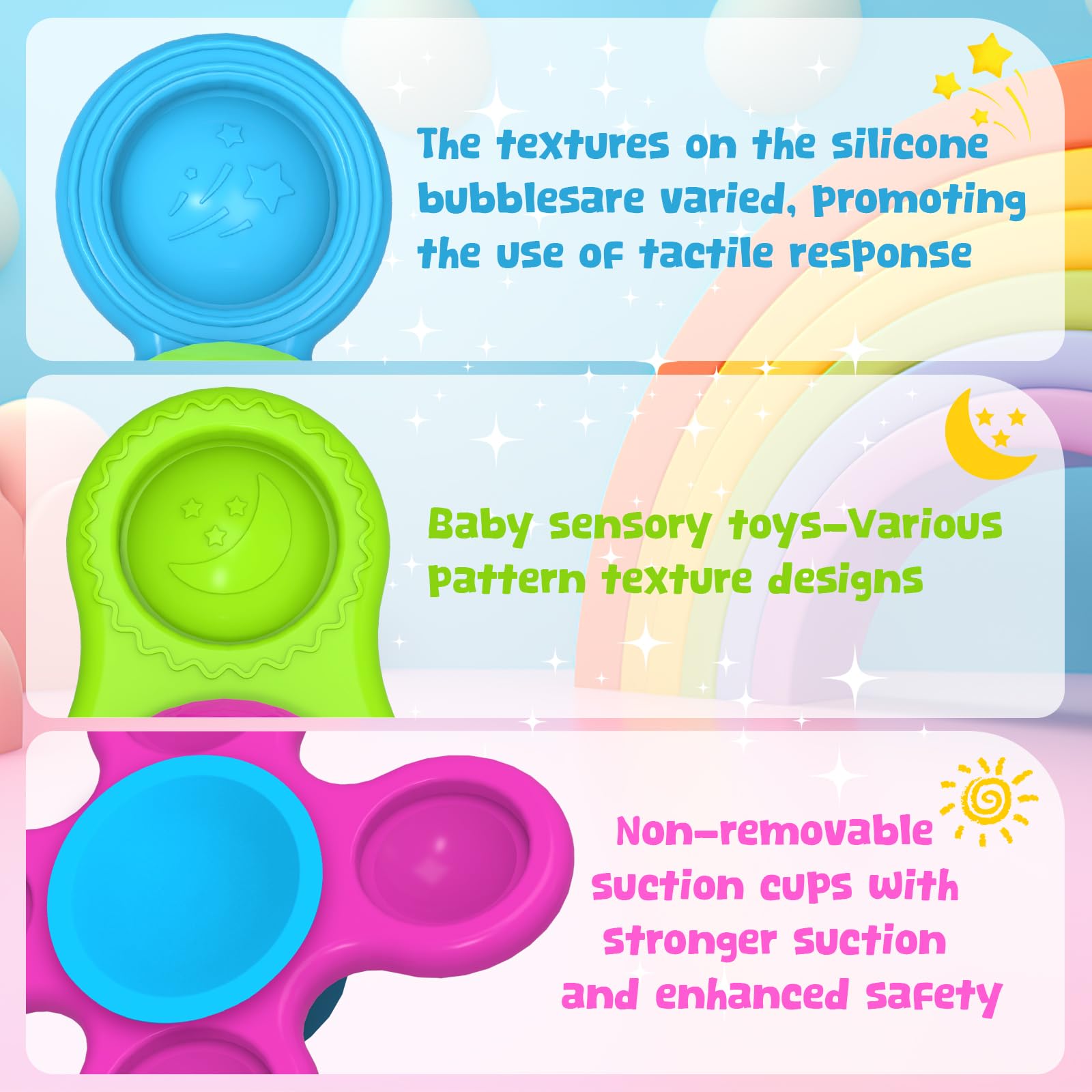 **Silicone Suction Cup Spinner - Stackable Baby Bath Toys for 1 Year Old Boys & Girls - Sensory Travel & High Chair Toy - Perfect for Easter Basket Stuffers & Toddler Gifts (10-18 Months) - Safe, No-Hole Design for Bathtime Fun & Learning Play**