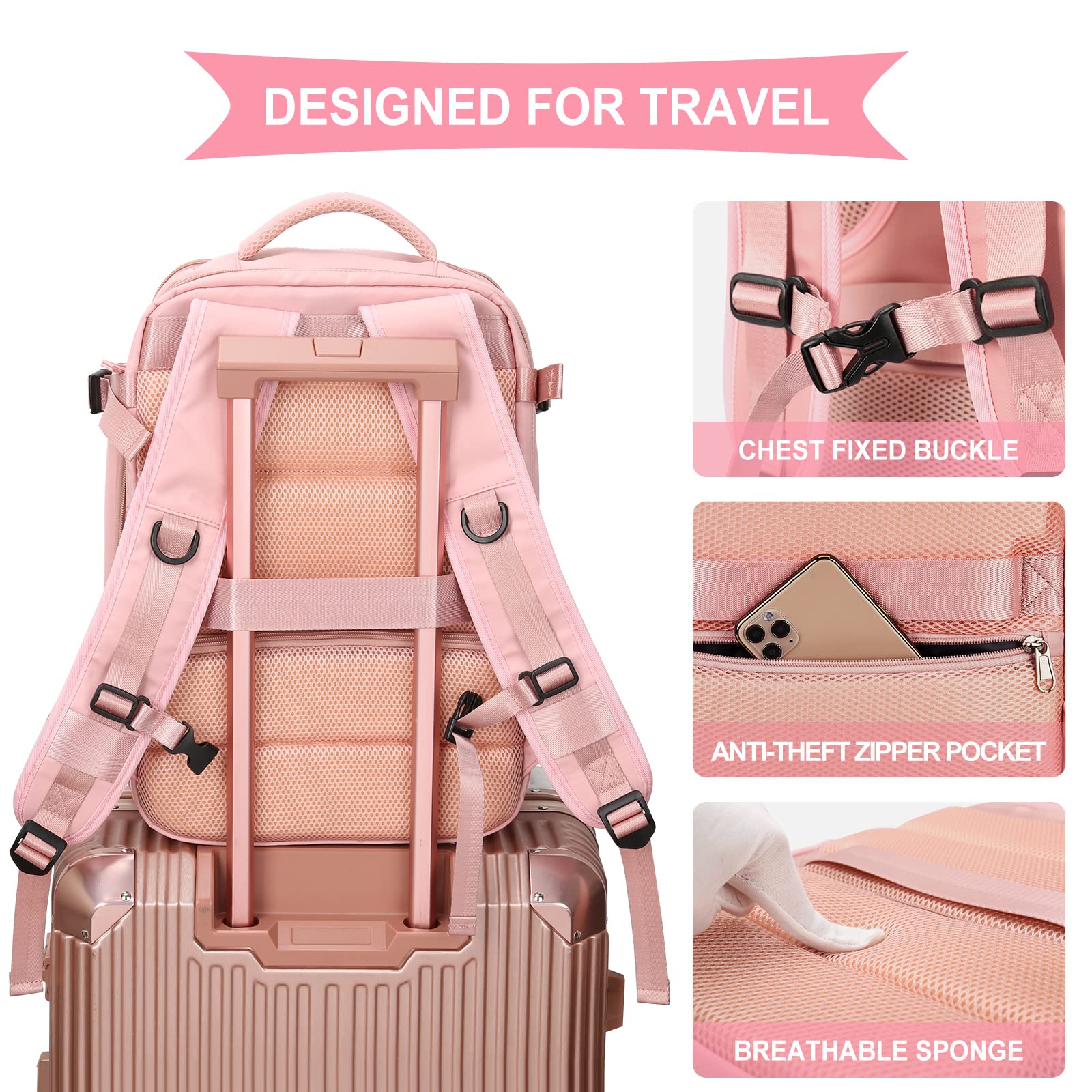 WONHOX Large Travel Backpack for Women & Men - TSA Approved Carry On Backpack with Laptop Compartment - Perfect for Business Trips, Work Commute & Airplane Travel