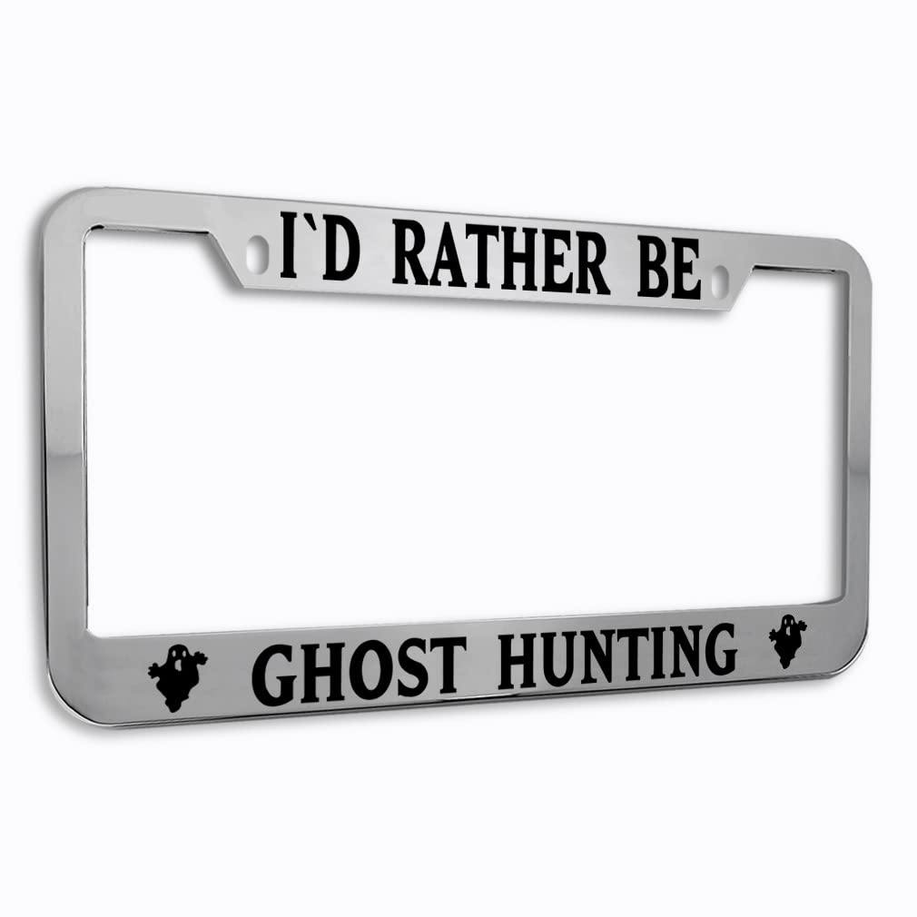 Speedy Pros Metal Zinc License Plate Frame - Weatherproof Chrome Car Accessories with 2 Holes - Perfect for Ghost Hunting Enthusiasts & Outdoor Adventures