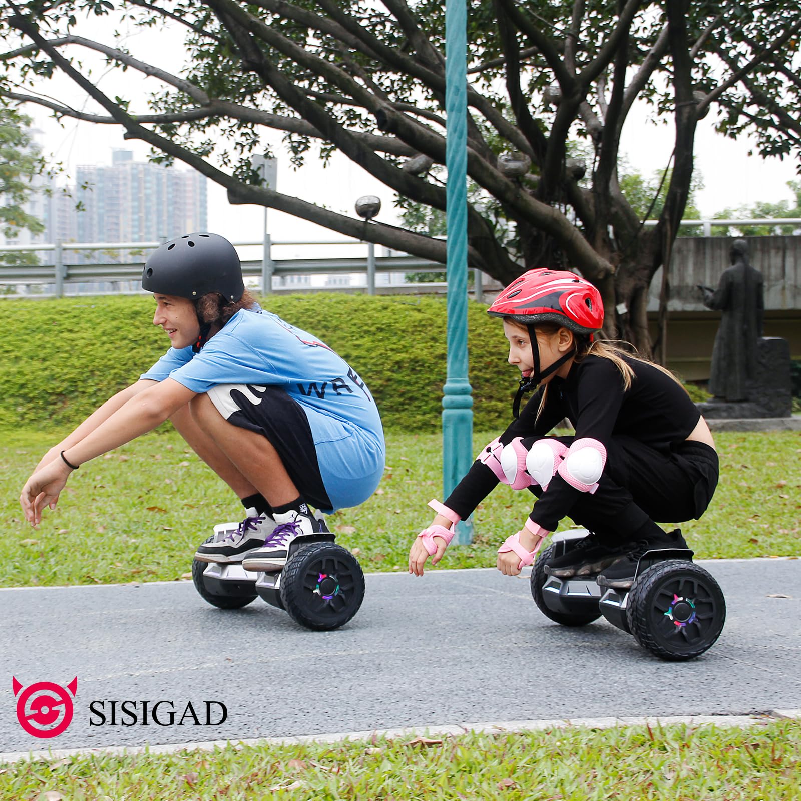 SISIGAD Hoverboard with Seat Attachment - 8.5'' Self Balancing Scooter Go Kart, Bluetooth & LED Lights (Silver+Black) - Perfect for Kids & Adults, Indoor & Outdoor Riding Fun