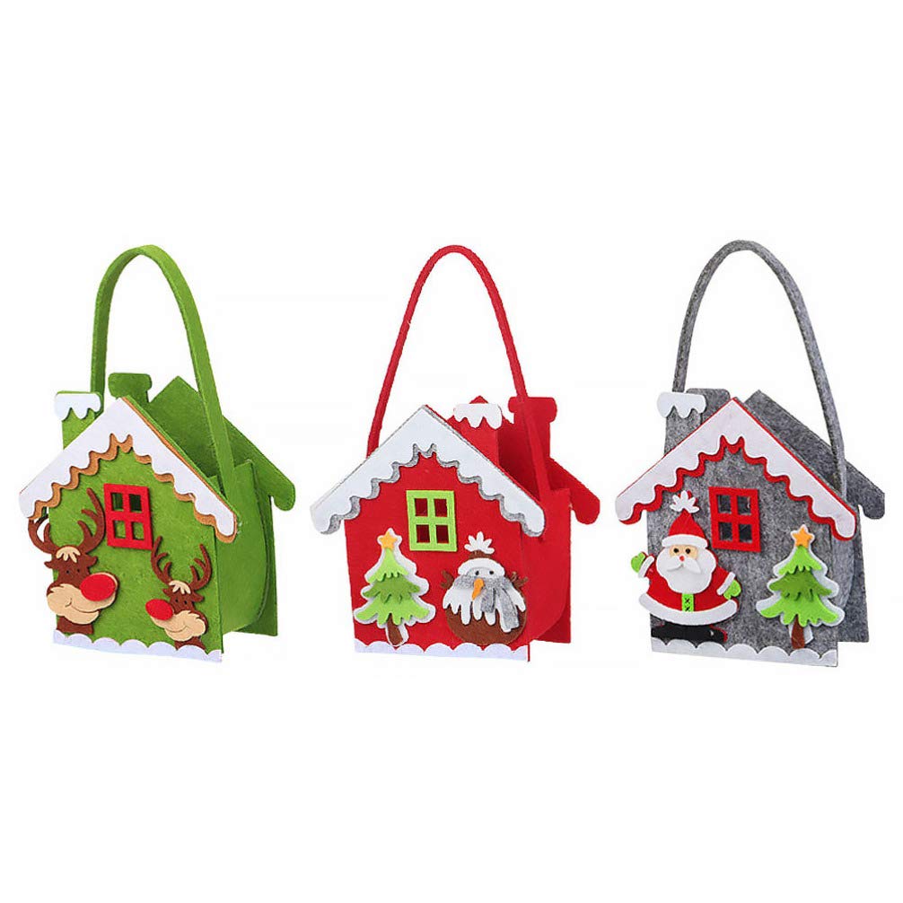 BESTOYARD 3-Piece Christmas Felt Gift Bags with Handles - Holiday Cookie & Candy Packaging for Parties, Gift Wrapping, Stocking Stuffers (Random Styles) - Perfect for Christmas Celebrations, Office Gifts & Festive Treat Bags