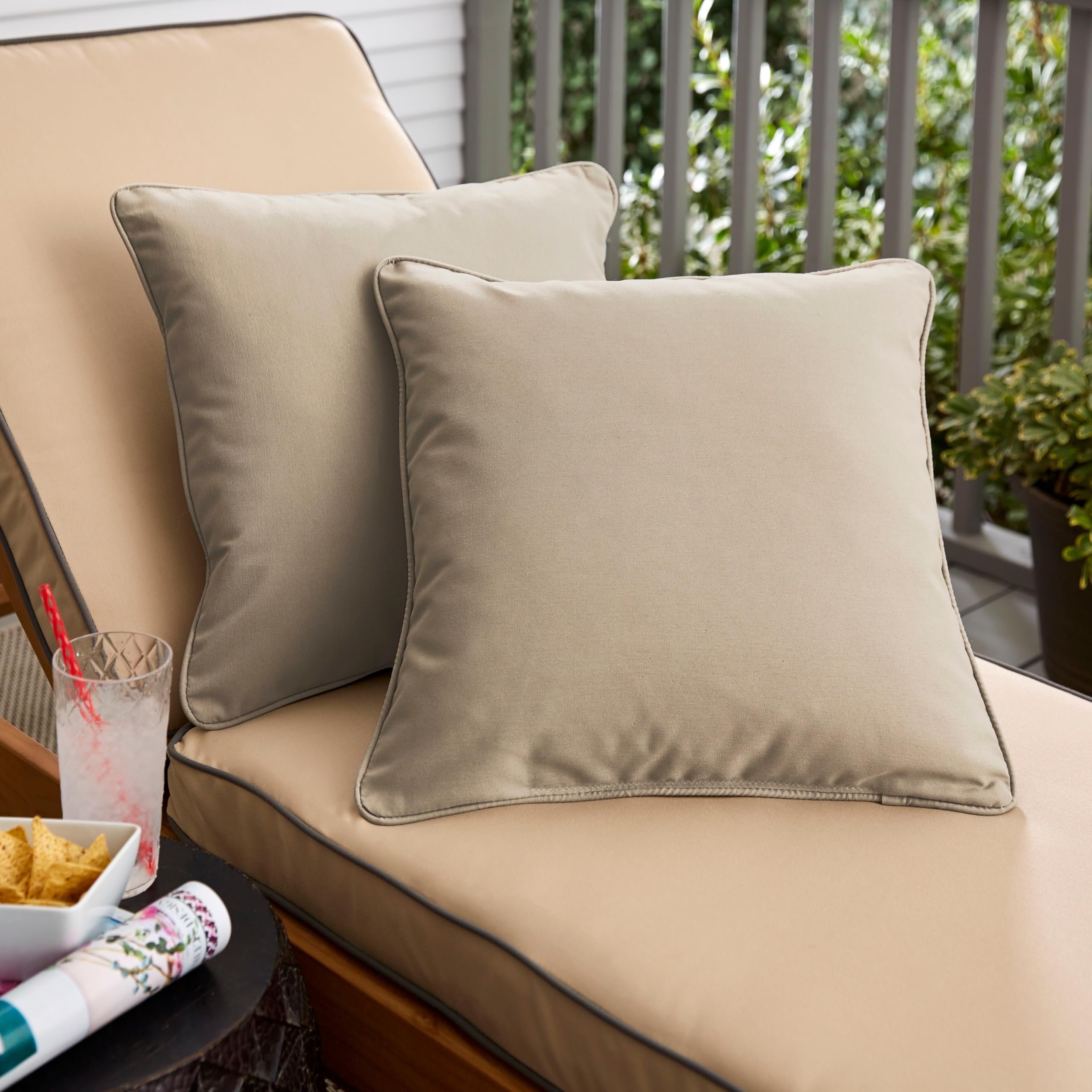 Mozaic Company 24x24 Inch Beige Indoor Outdoor Decorative Throw Pillow Covers Set of 2 - Water Resistant for Patio, Sofa, Bedroom & Porch Decor
