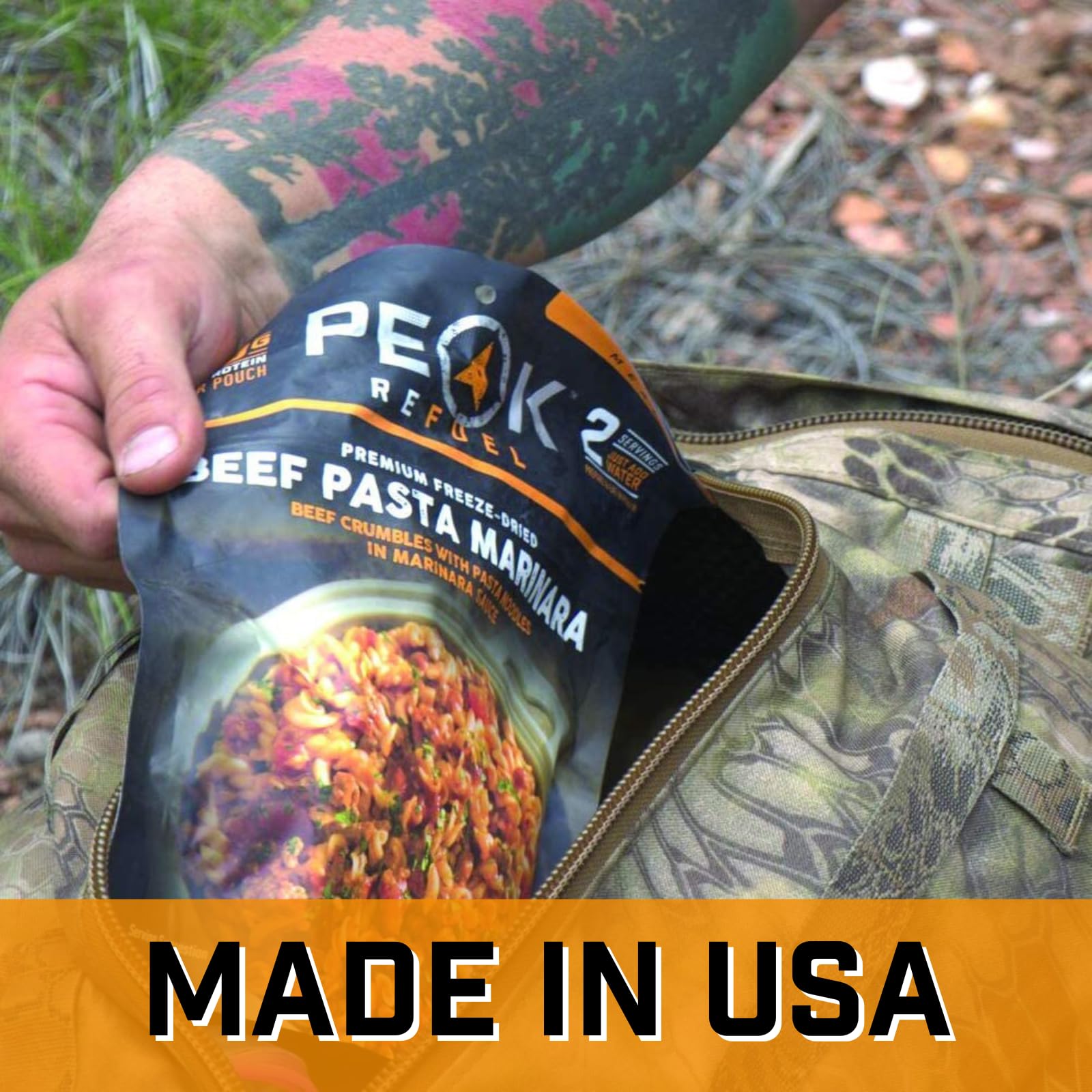 Peak Refuel Beef Pasta Marinara Freeze-Dried Meal - High Protein (49g) & Calories (1040) - 100% Real Meat - 2 Servings - Perfect for Backpacking, Camping & Emergency Preparedness - Lightweight Survival Food for Outdoor Adventures & MRE Kits