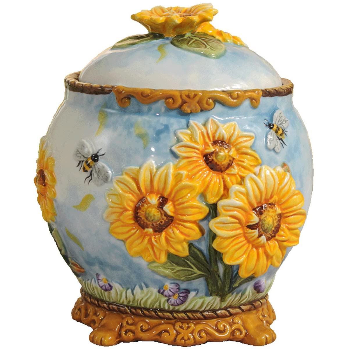 European Style Sunflower Ceramic Food Storage Jar with Lid - 84.5oz/2500ml Airtight Tea, Coffee, Spice & Snack Container - Perfect for Kitchen Pantry, Coffee Station & Home Decor