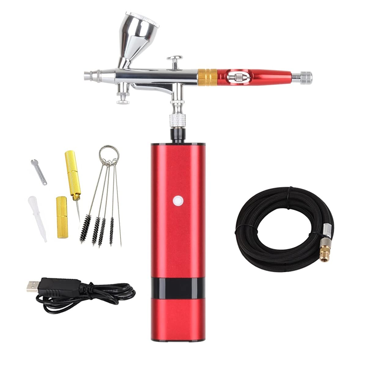 XuuSHA Dual Action Airbrush Kit with Compressor - Professional Spray Gun for Painting, Tattoo, Cake Decorating & Nail Art (TM80S Red E) - Perfect for DIY Projects, Model Making & Cosmetic Applications