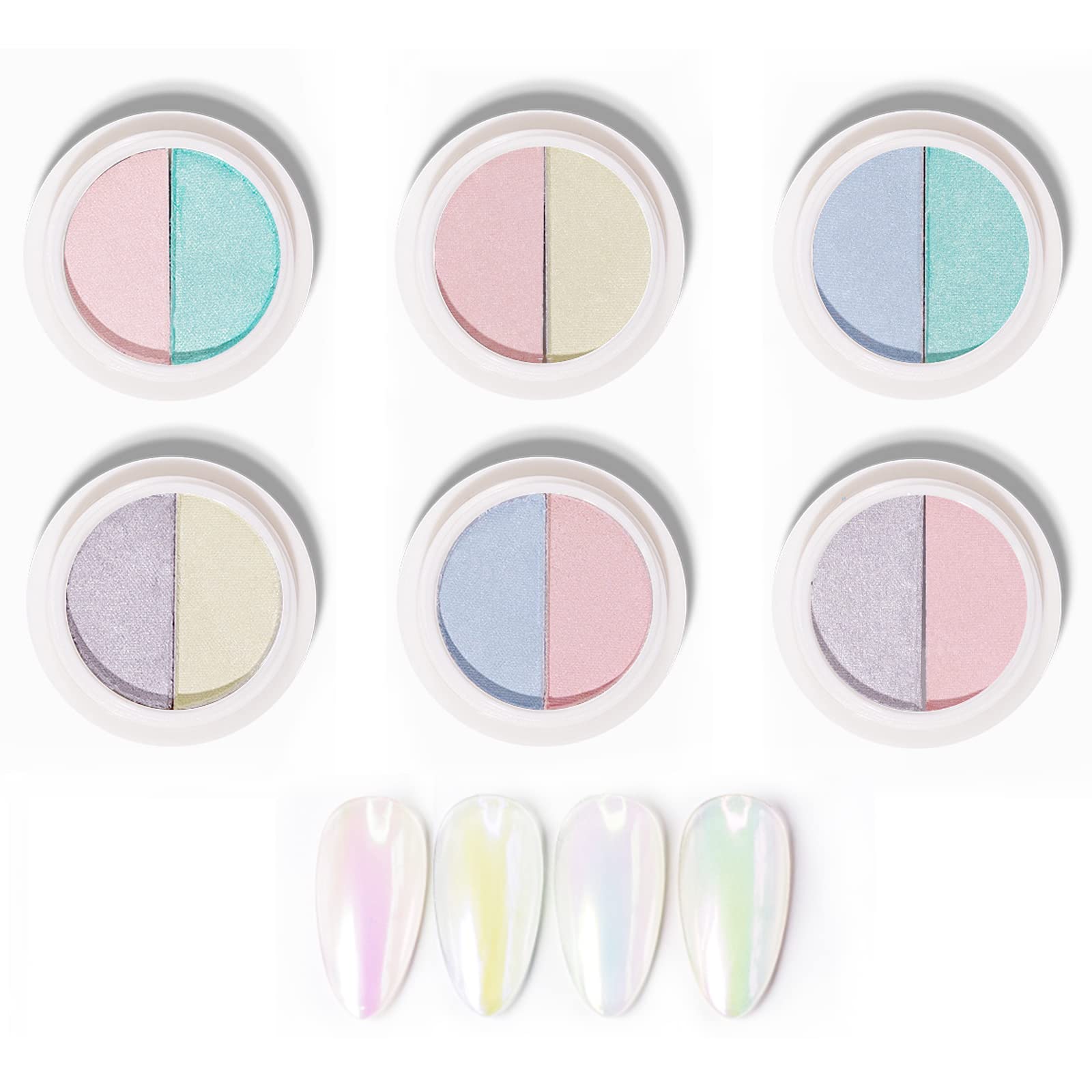 6 Jars Chrome Aurora Nail Powder Set - Holographic Mermaid Mirror Effect Nail Pigment, Glitter Dust for Nail Art Decoration | Perfect for Salon, DIY Manicure & Nail Art Designs