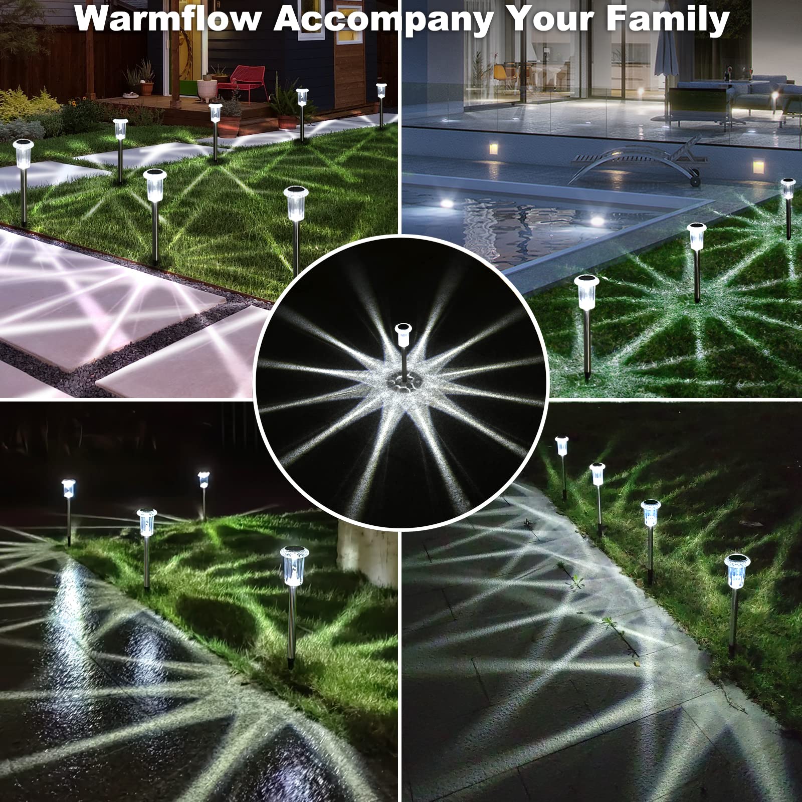 16 Pack Solar Pathway Lights Outdoor - IP65 Waterproof Stainless Steel Solar Yard Lights for Patio, Lawn, Walkway & Landscape | Cool White LED | Perfect for Garden, Driveway, Deck & Backyard Lighting