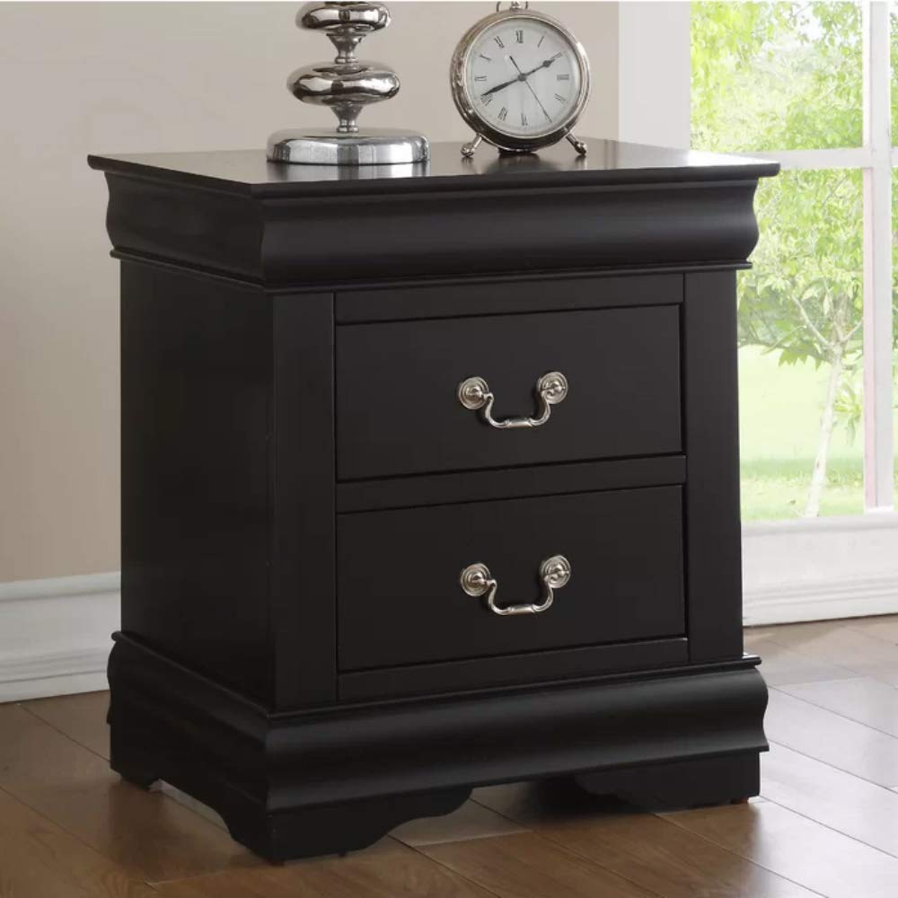 Modern 2-Drawer Nightstand with Handle - Solid Wood Bedside Table for Bedroom, Living Room & Dorm - No Assembly Needed (Black) | Stylish Home Decor & Functional Storage Solution