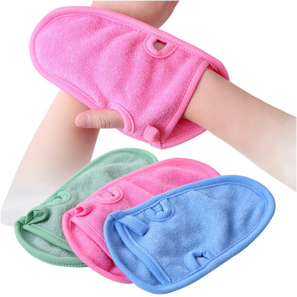 3PCS Adult Bathing Gloves - Exfoliating Shower Mitts for Face & Body, Spa Quality Loofah Scrub Gloves (Random Colors) - Perfect for Dry Brushing, Deep Cleansing & Relaxing Massage at Home or Salon