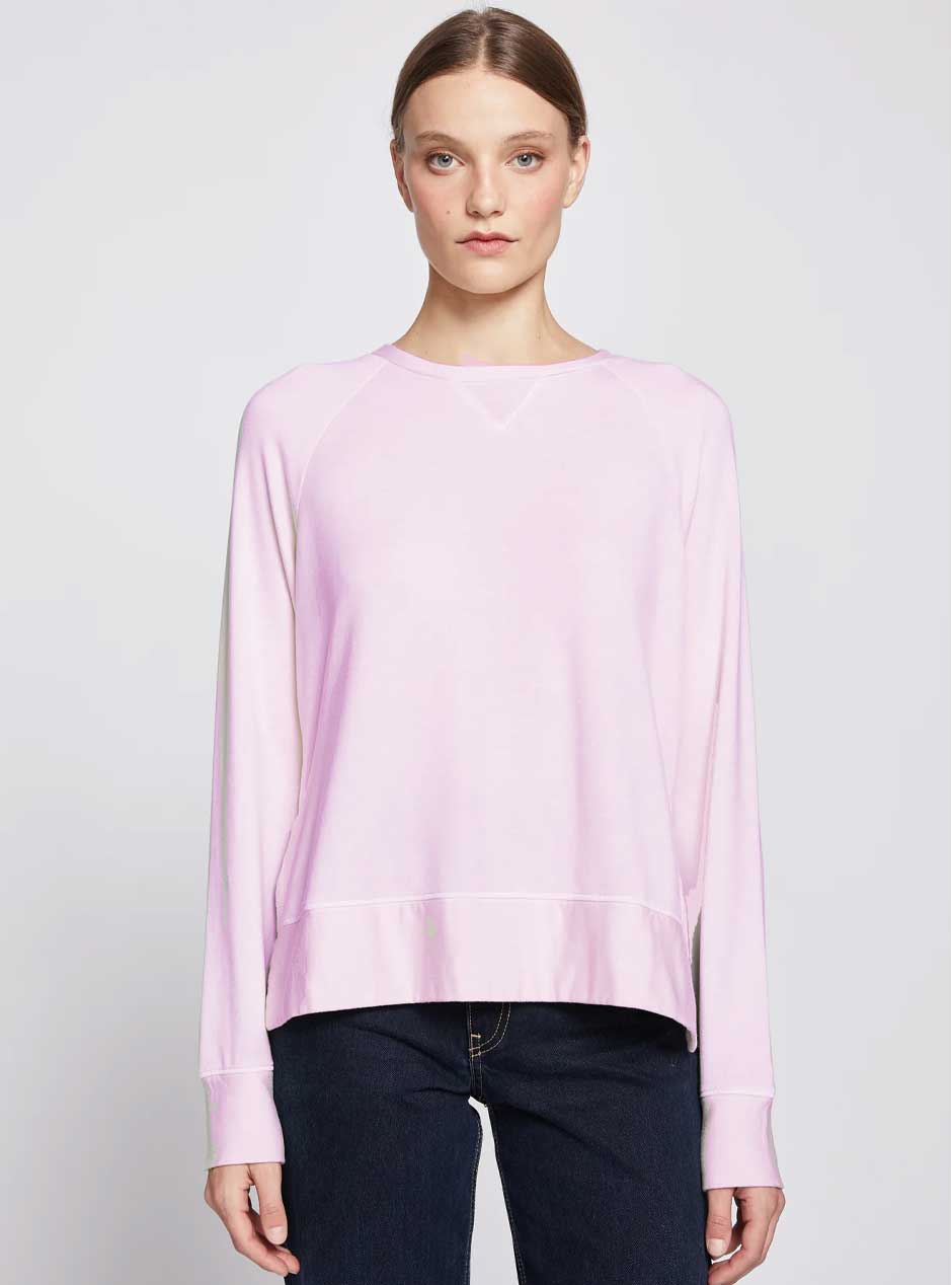 Softest Women's Fleece Raglan Side Slit Sweatshirt - Lipstick Pink | Cozy Loungewear for Home, Casual Outings & Fall Fashion